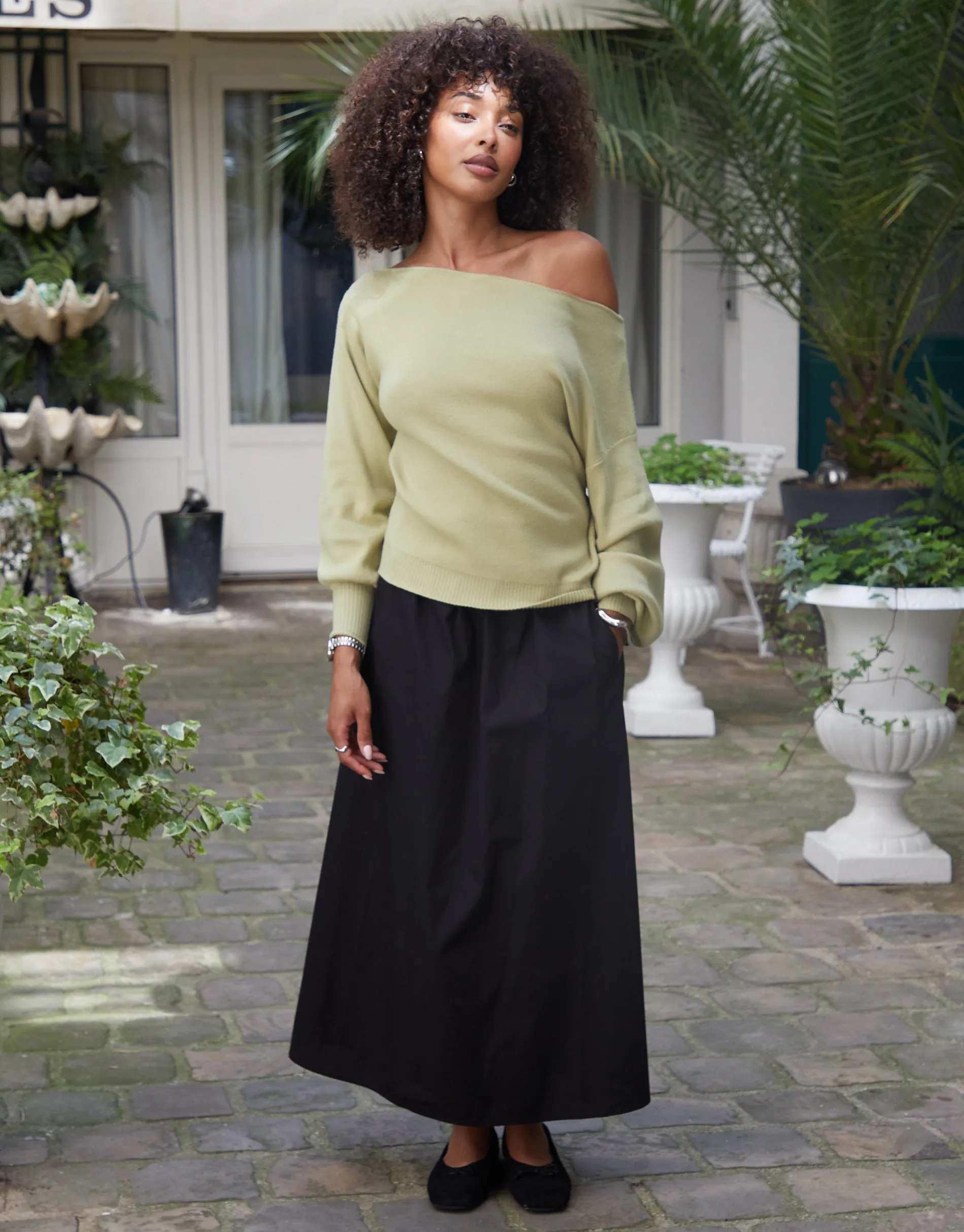 Green Soft Slash Neck Jumper sold by Threadbare