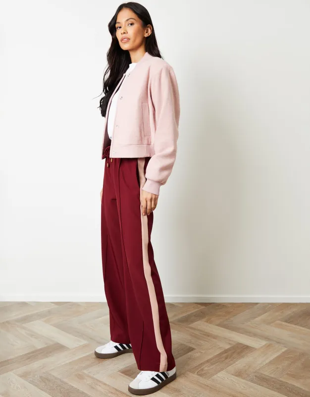 Berry Red Side Stripe Pull On Wide Leg Trousers sold by Threadbare