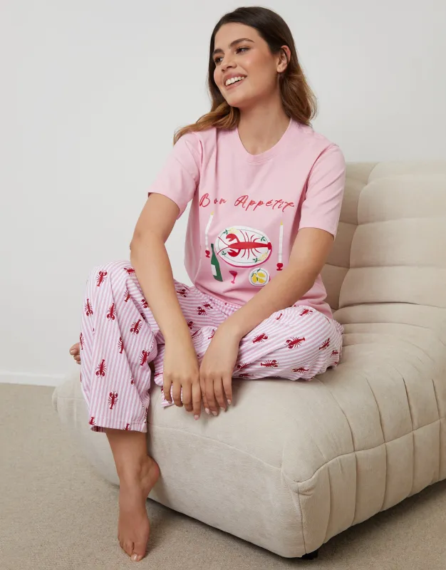 Pink Lobster Graphic Print Short Sleeve Pyjamas sold by Threadbare