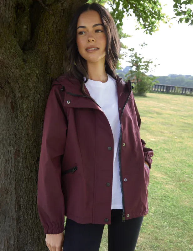 Berry Red Showerproof Hooded Jacket sold by Threadbare