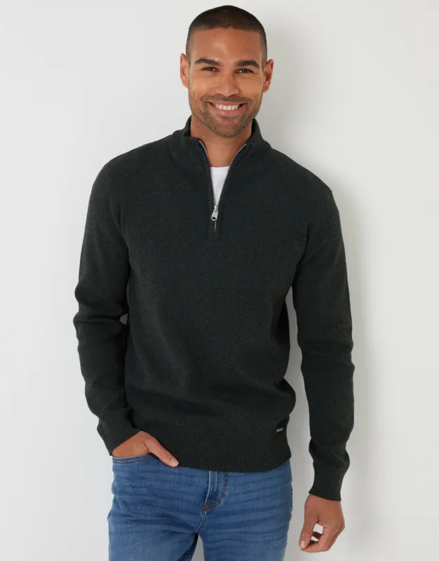 Khaki Green Knitted Quarter Zip Jumper made by Threadbare