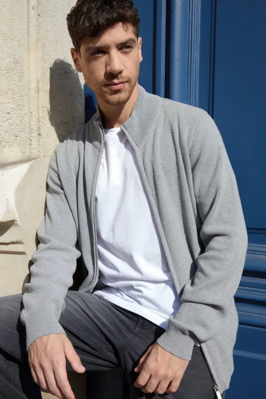 Grey Knitted Zip Up Funnel Neck Cardigan made by Threadbare