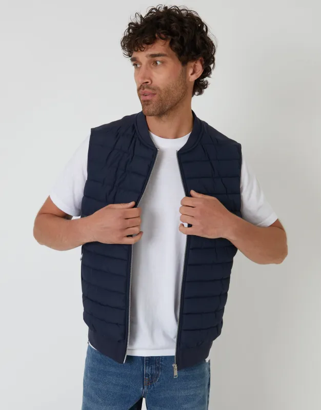 Navy Quilted Hybrid Gilet sold by Threadbare