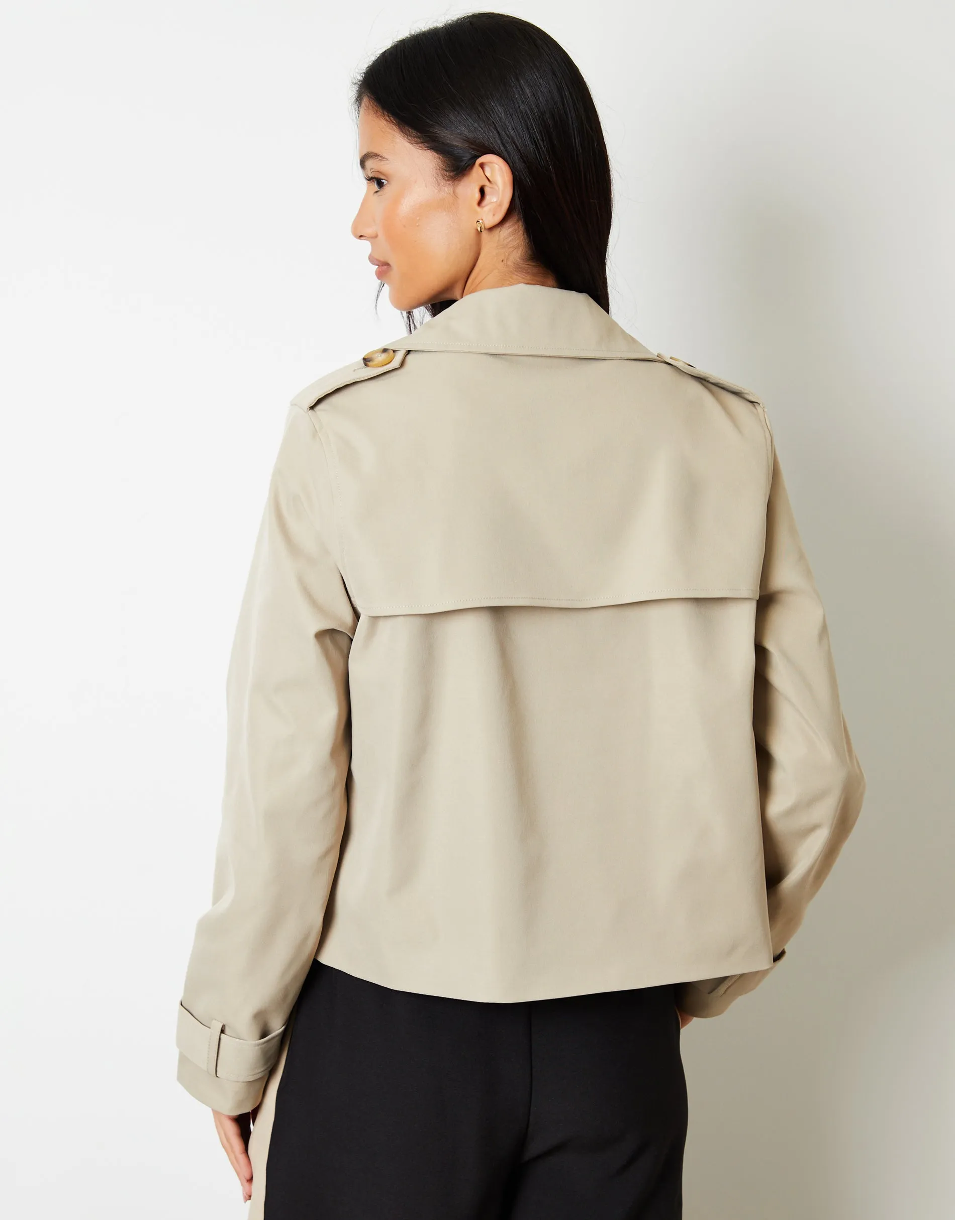 Stone Double Breasted Cropped Trench Coat sold by Threadbare product image thumbnail 2