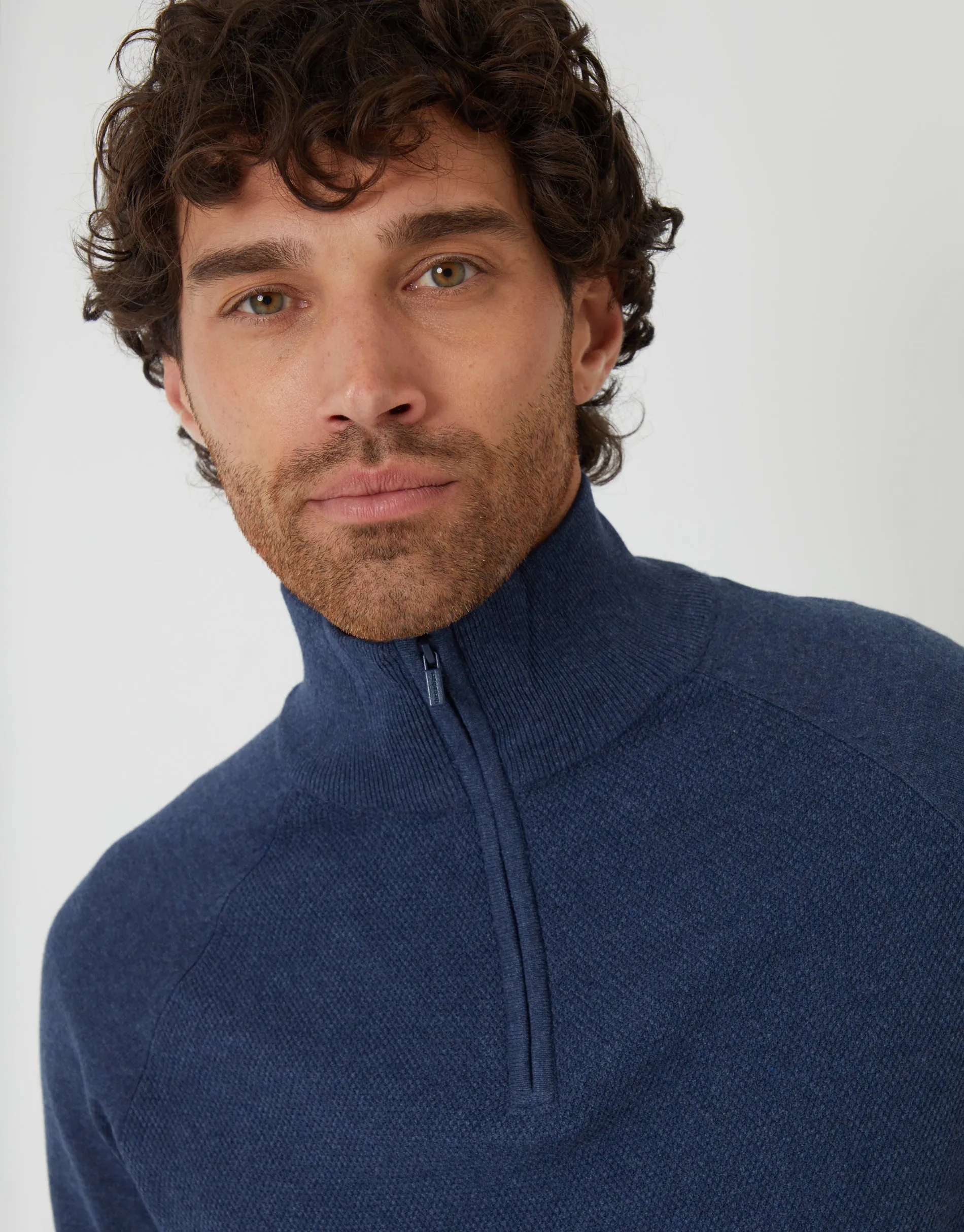 Denim Blue Raglan Knitted Quarter Zip Jumper sold by Threadbare product image thumbnail 4