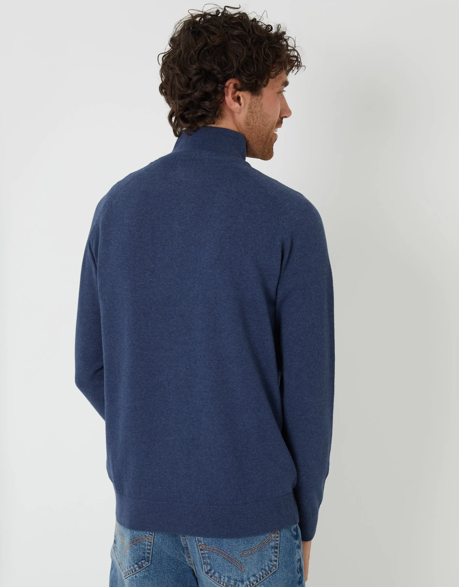 Denim Blue Raglan Knitted Quarter Zip Jumper sold by Threadbare product image thumbnail 2