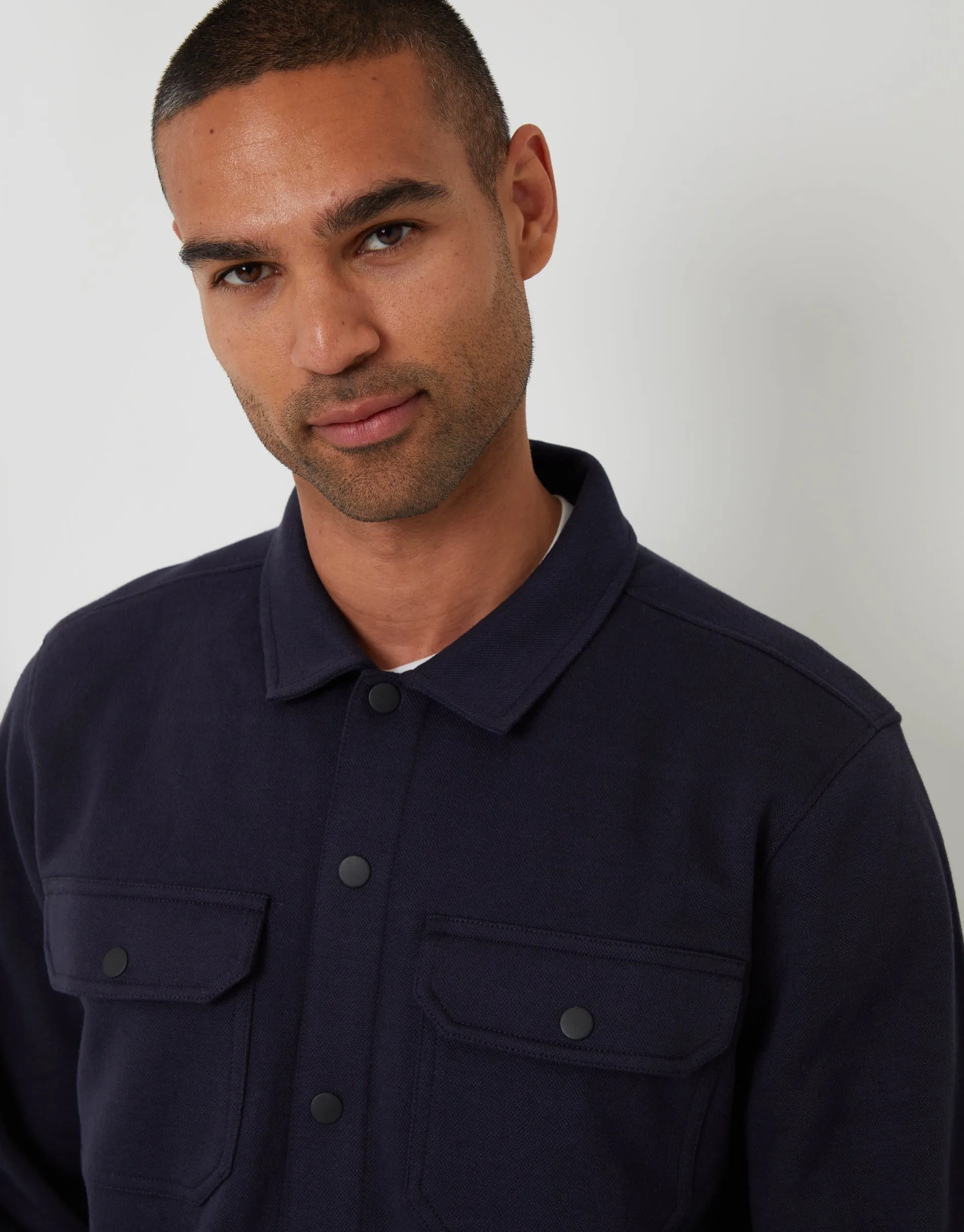 Navy Pique Popper Fastening Shacket sold by Threadbare product image thumbnail 4