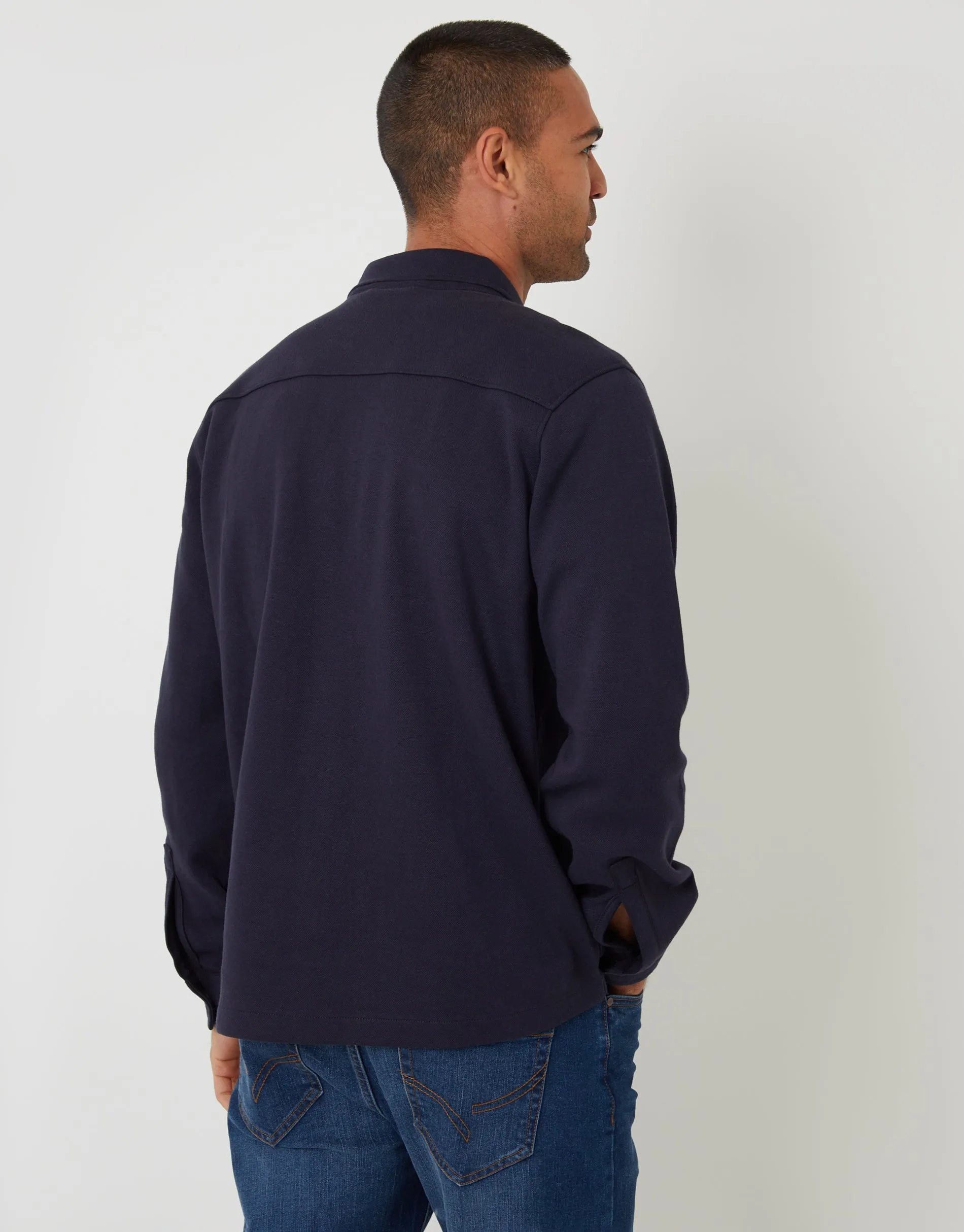Navy Pique Popper Fastening Shacket sold by Threadbare product image thumbnail 2