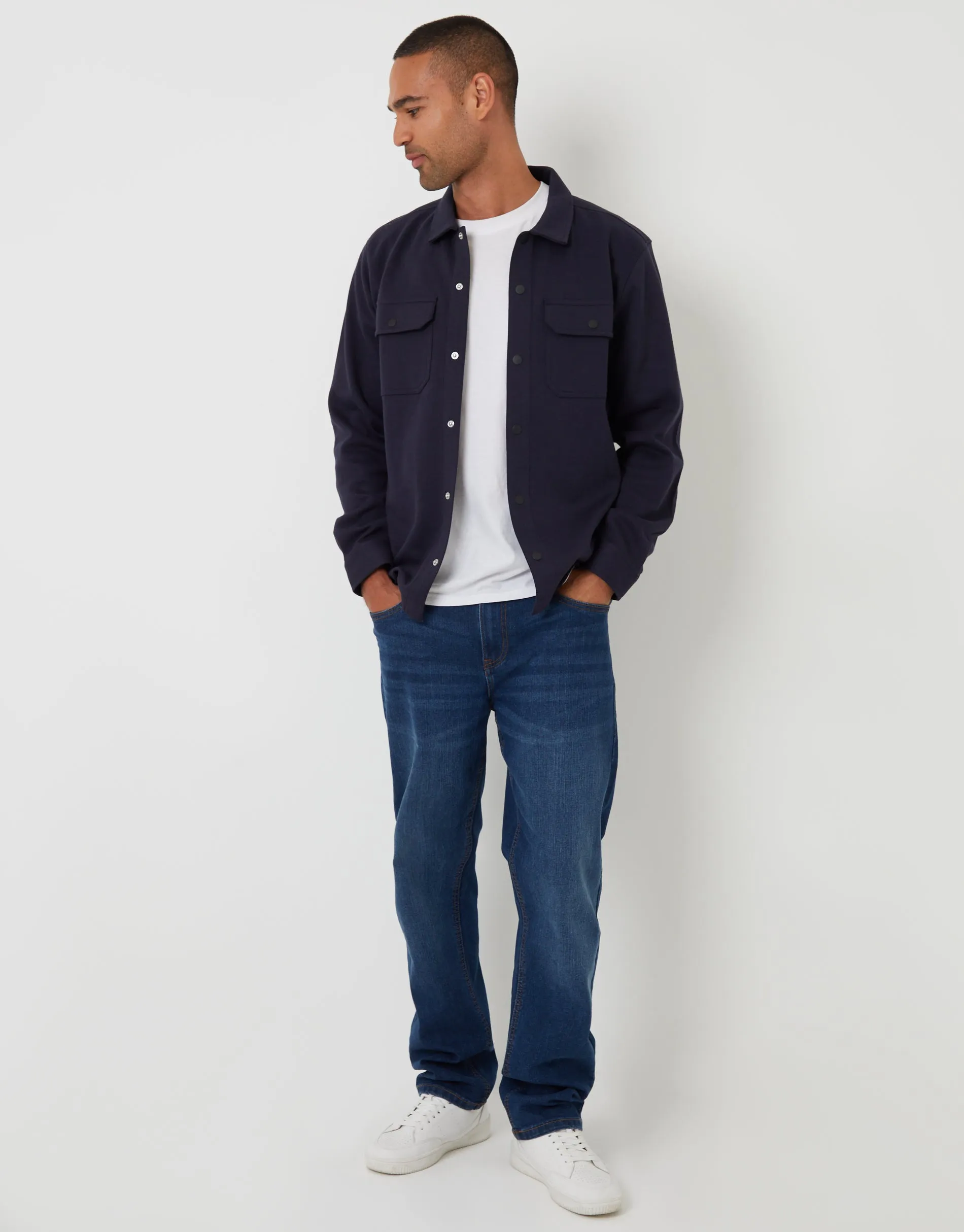 Navy Pique Popper Fastening Shacket sold by Threadbare product image thumbnail 3