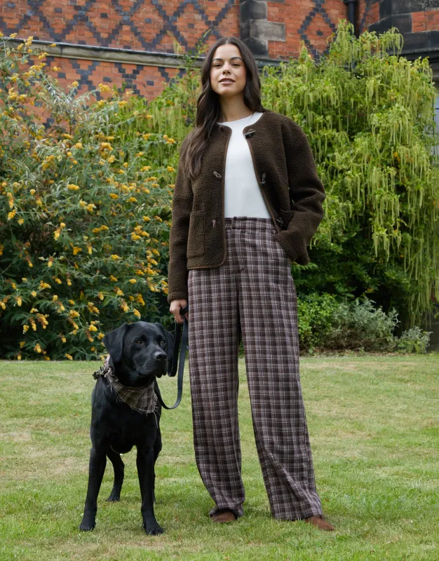 Chocolate Brown Check Straight Leg Trousers sold by Threadbare