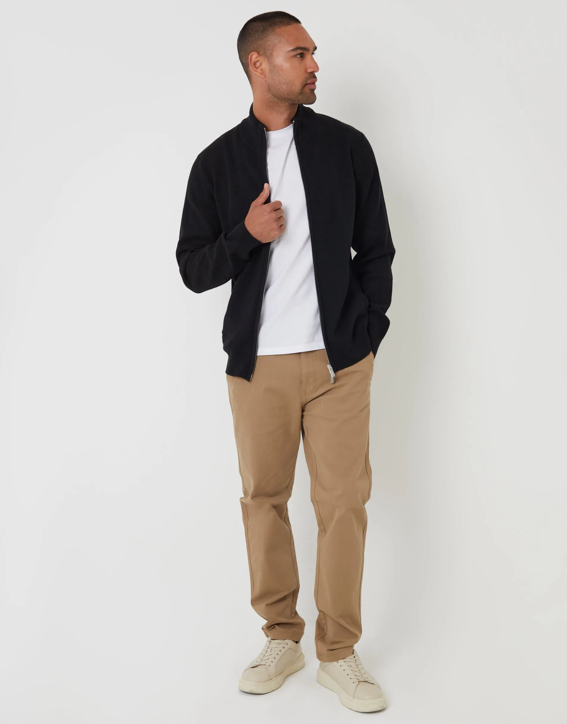 Black Knitted Zip Up Funnel Neck Cardigan sold by Threadbare product image thumbnail 3