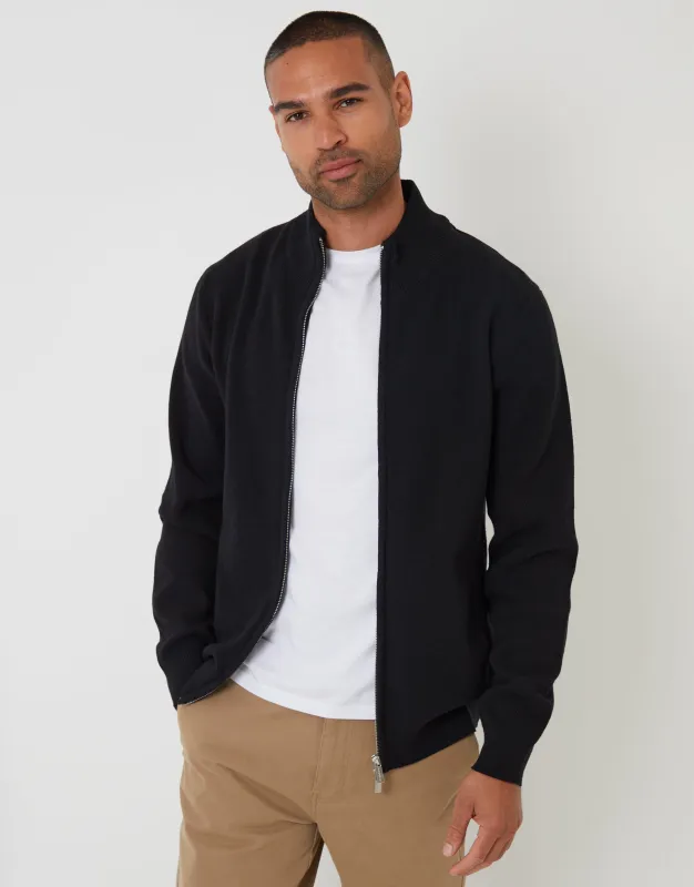 Black Knitted Zip Up Funnel Neck Cardigan made by Threadbare