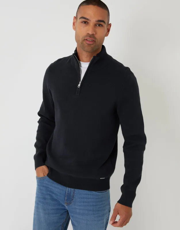 Black Knitted Quarter Zip Jumper sold by Threadbare