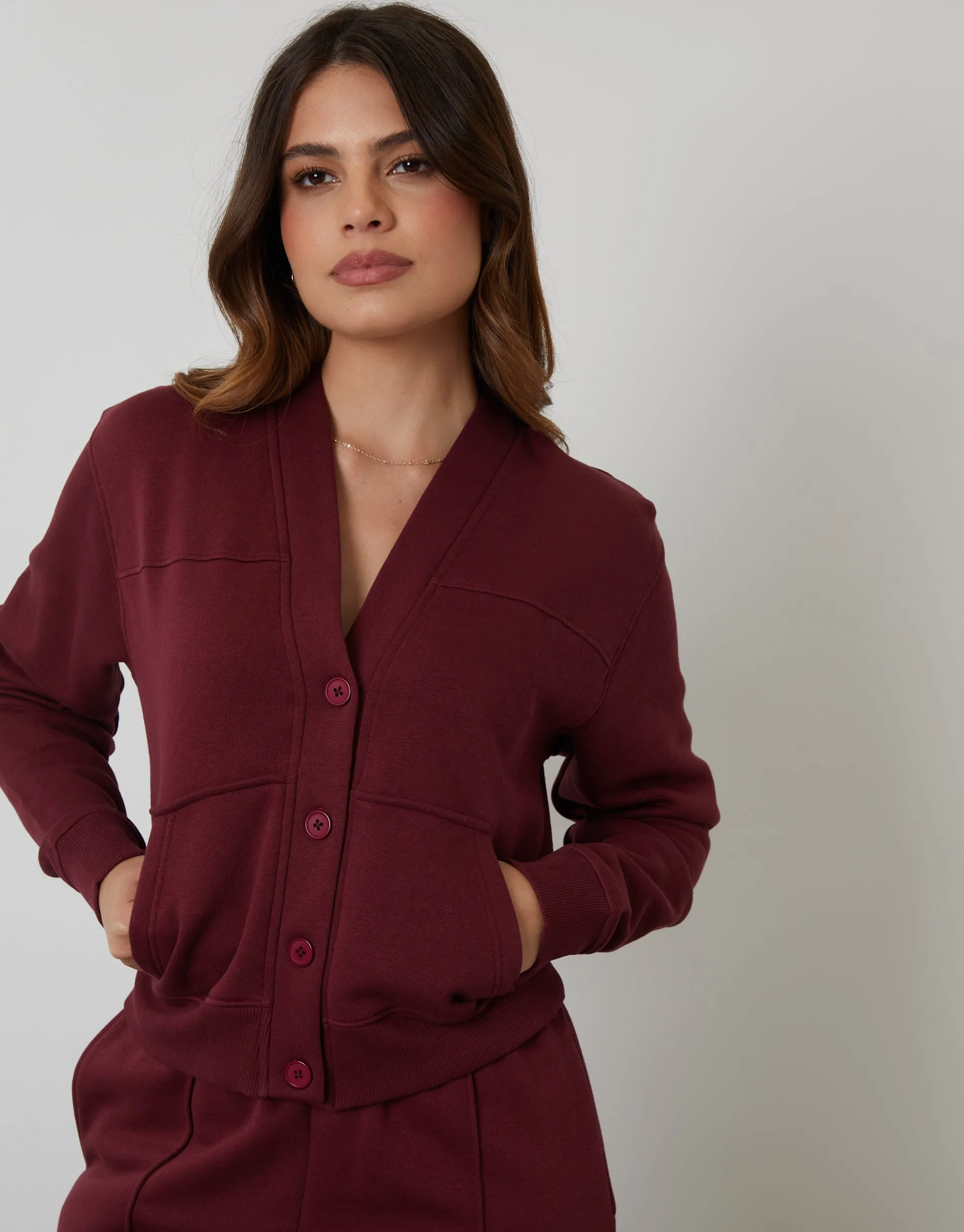 Berry Red Sweat Bomber Cardigan & Jogger Co-ord (2-Piece Set) sold by Threadbare product image thumbnail 3
