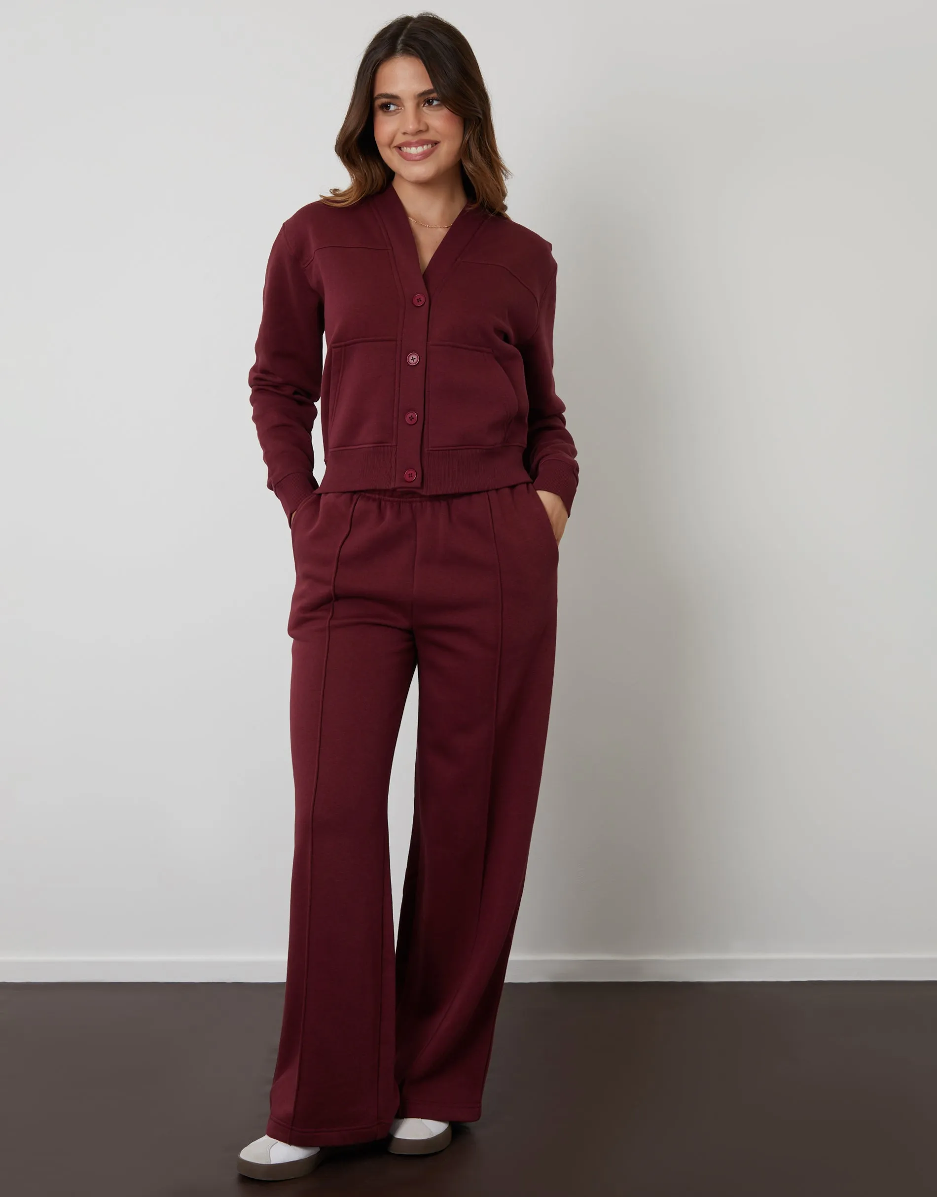 Berry Red Sweat Bomber Cardigan & Jogger Co-ord (2-Piece Set) sold by Threadbare product image thumbnail 4