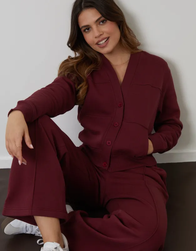 Berry Red Sweat Bomber Cardigan & Jogger Co-ord (2-Piece Set) sold by Threadbare