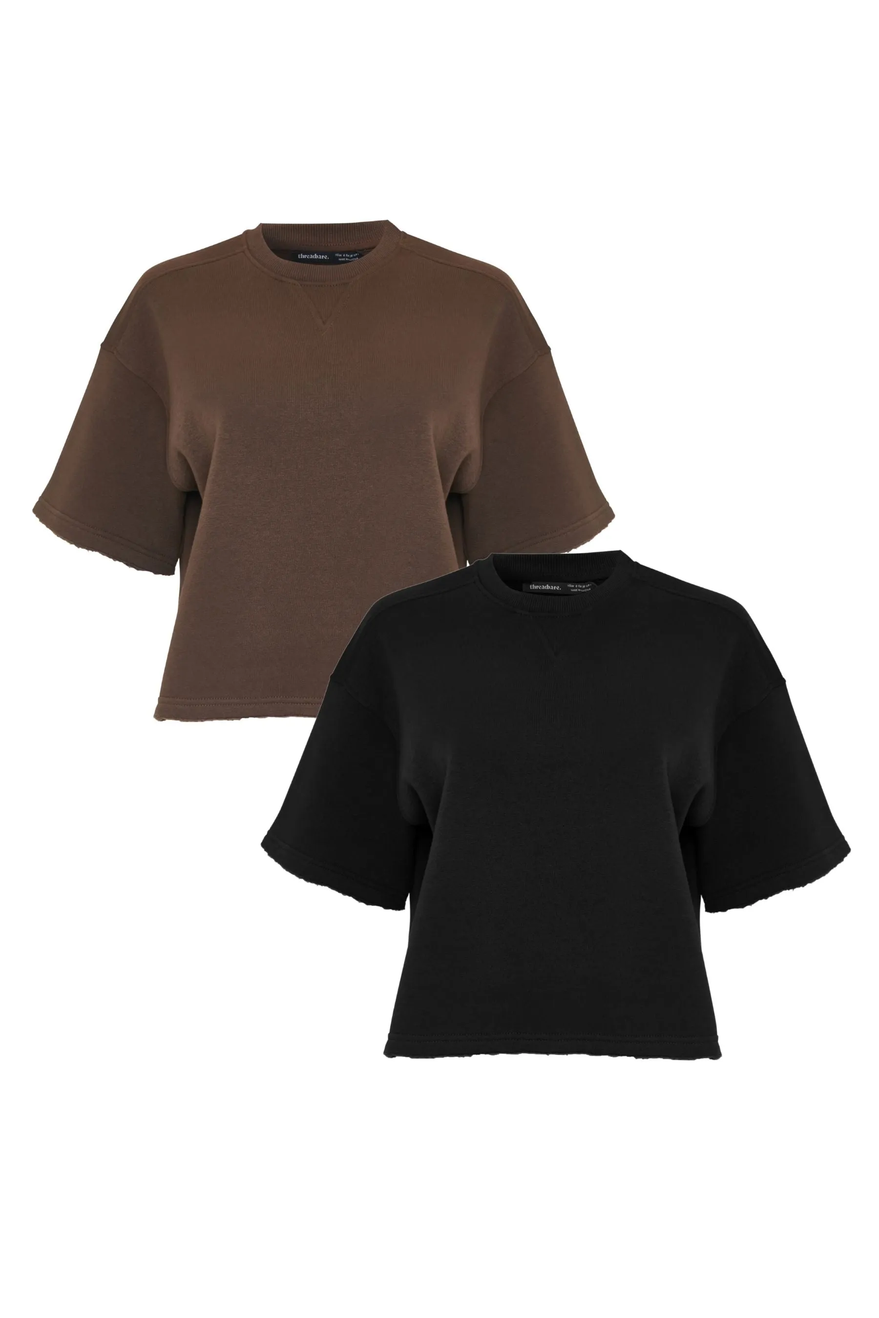 Chocolate Brown & Black Boxy Short Sleeve Sweatshirts (2 Pack) sold by Threadbare