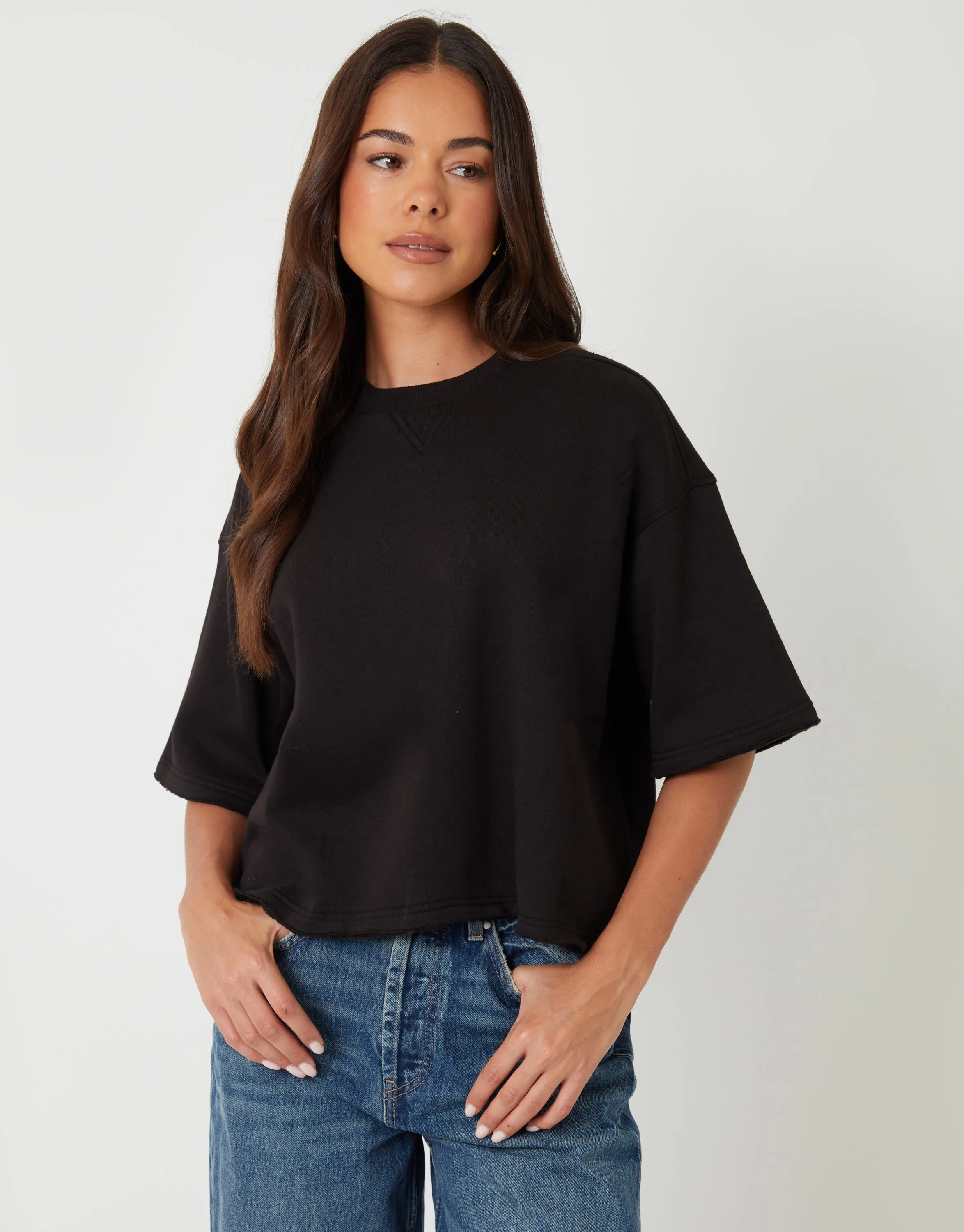 Chocolate Brown & Black Boxy Short Sleeve Sweatshirts (2 Pack) sold by Threadbare product image thumbnail 2