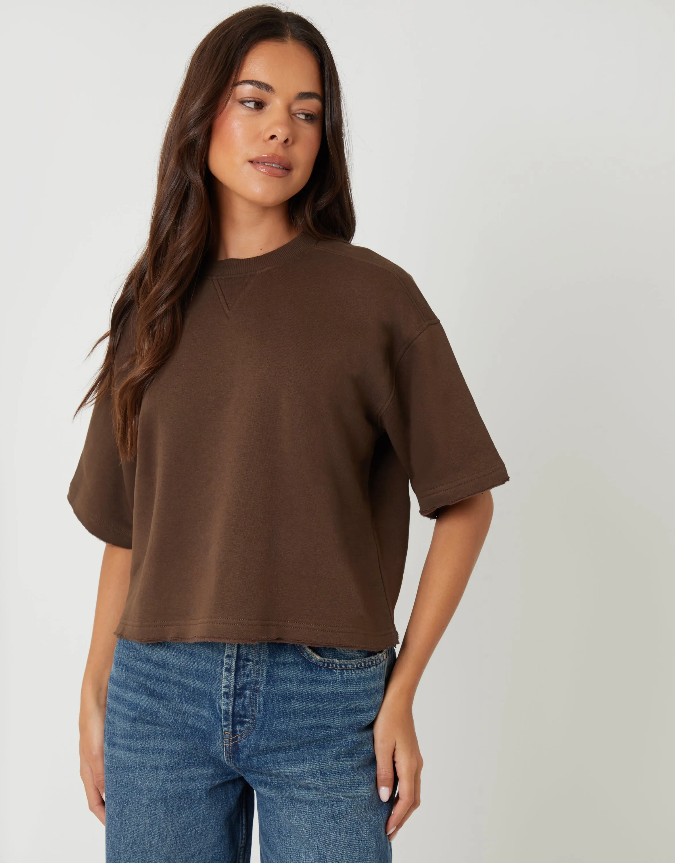 Chocolate Brown & Black Boxy Short Sleeve Sweatshirts (2 Pack) sold by Threadbare product image thumbnail 5