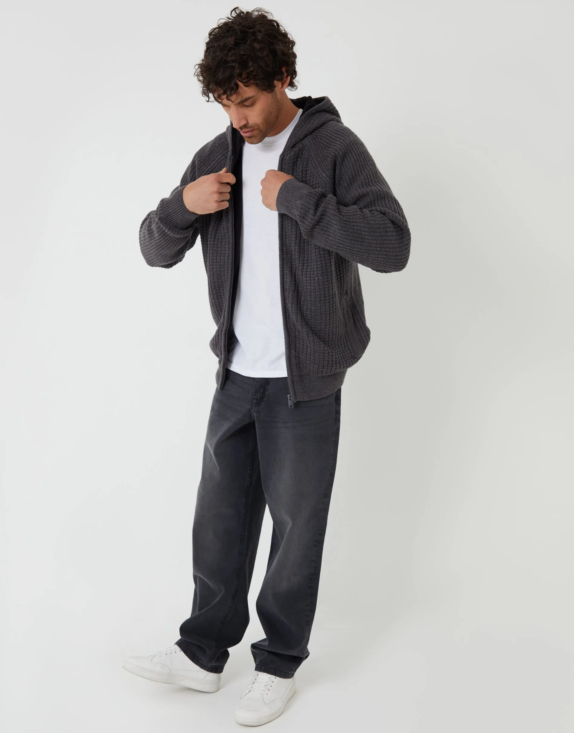 Charcoal Grey Marl Zip Up Knitted Microfleece Lined Hoodie sold by Threadbare product image thumbnail 3