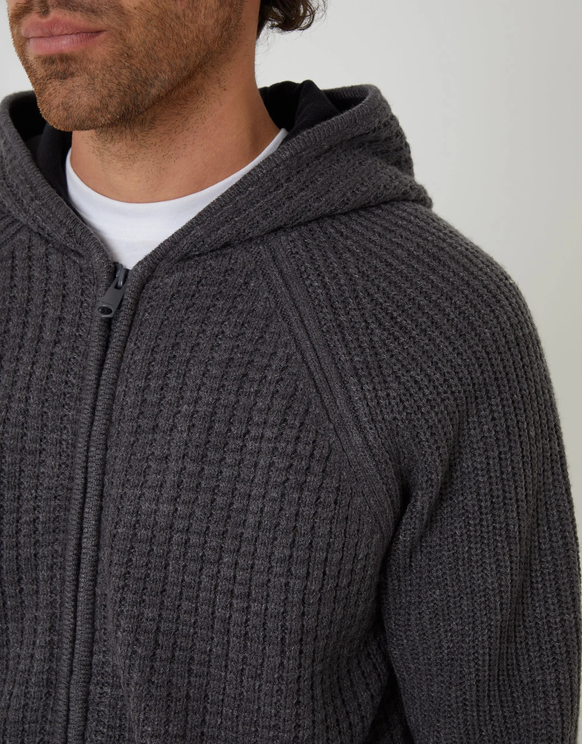 Charcoal Grey Marl Zip Up Knitted Microfleece Lined Hoodie sold by Threadbare product image thumbnail 4