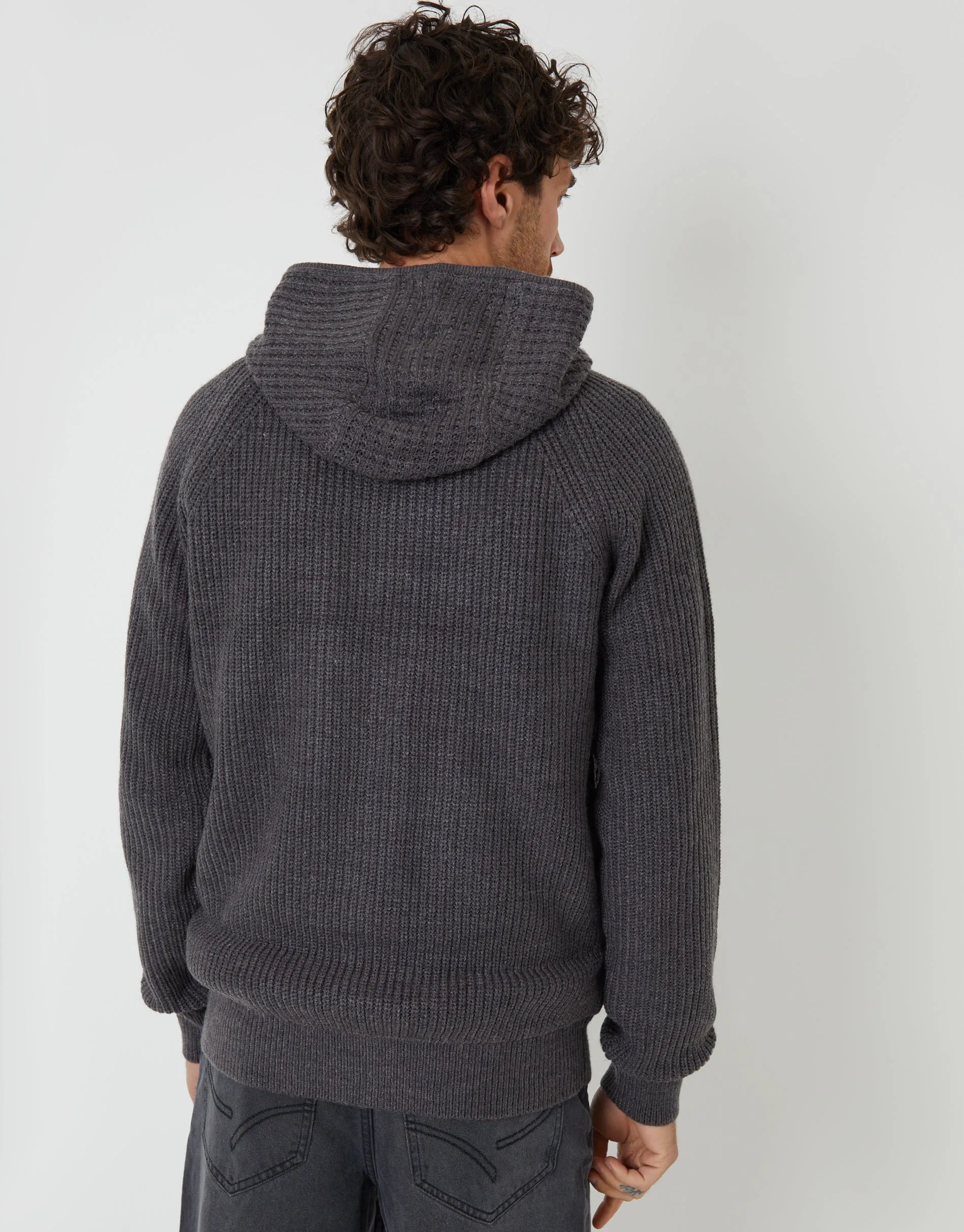 Charcoal Grey Marl Zip Up Knitted Microfleece Lined Hoodie sold by Threadbare product image thumbnail 2