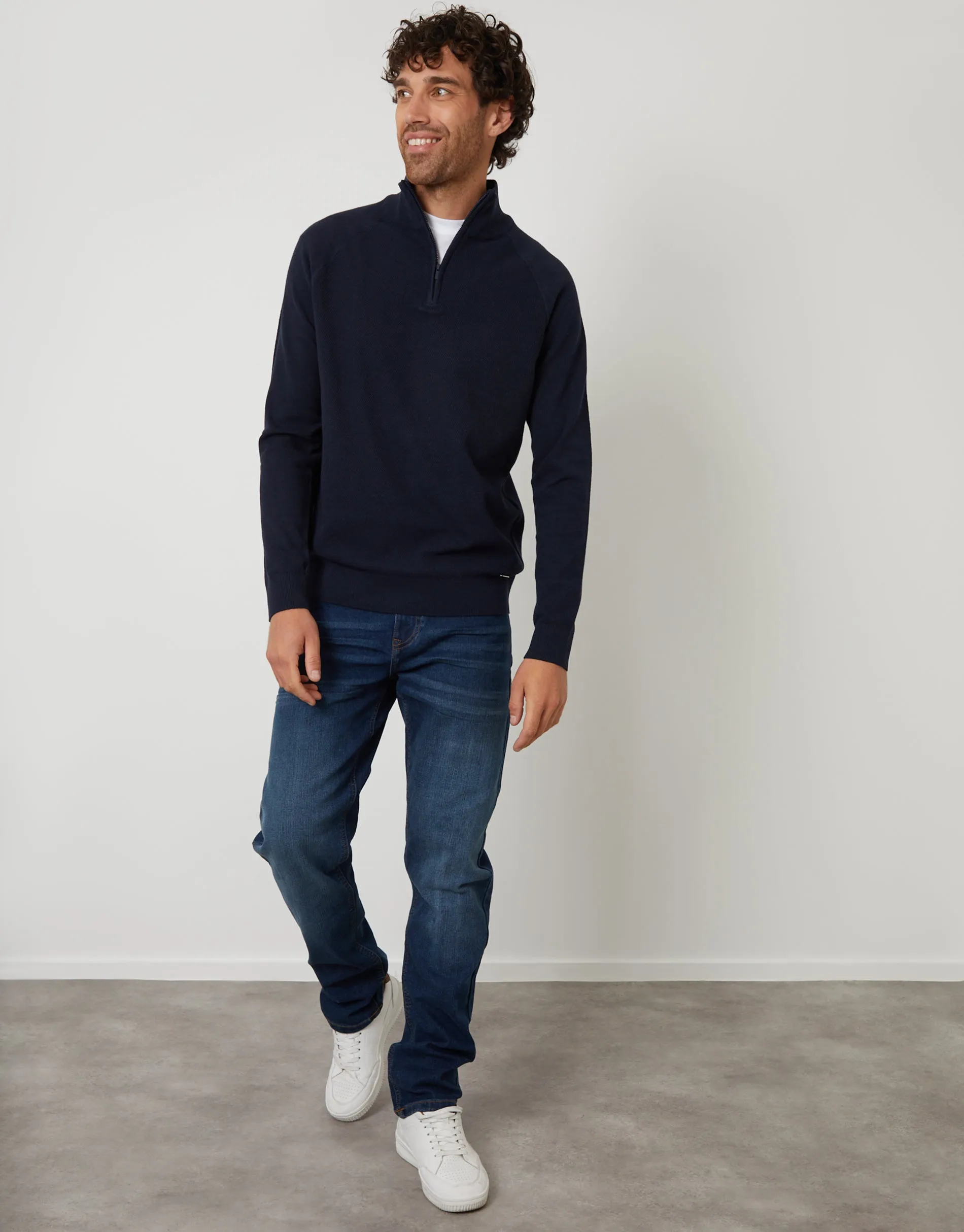 Navy Raglan Knitted Quarter Zip Jumper sold by Threadbare product image thumbnail 3