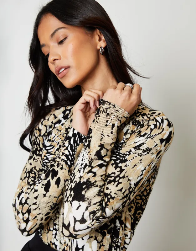 Abstract Leopard Print Knitted Crew Neck Jumper sold by Threadbare