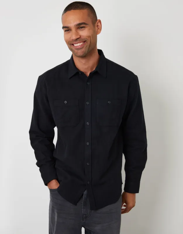 Black Cotton Flannel Relaxed Fit Shirt sold by Threadbare