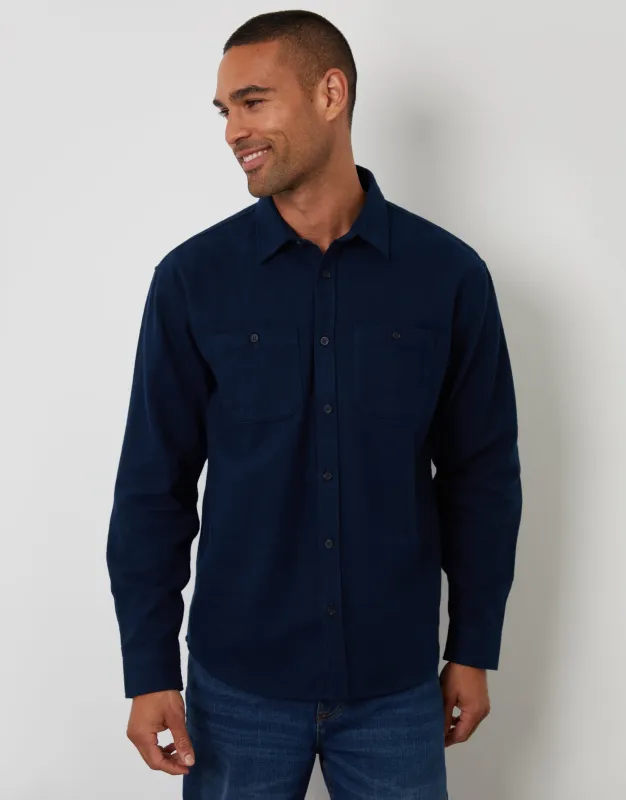 Navy Cotton Flannel Relaxed Fit Shirt sold by Threadbare