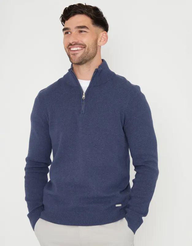 Blue Knitted Quarter Zip Jumper sold by Threadbare