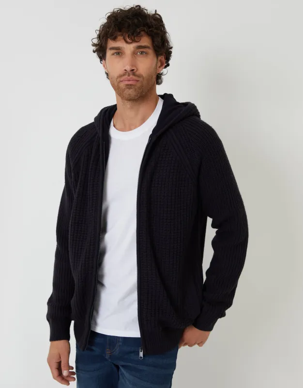 Navy Zip Up Knitted Microfleece Lined Hoodie sold by Threadbare