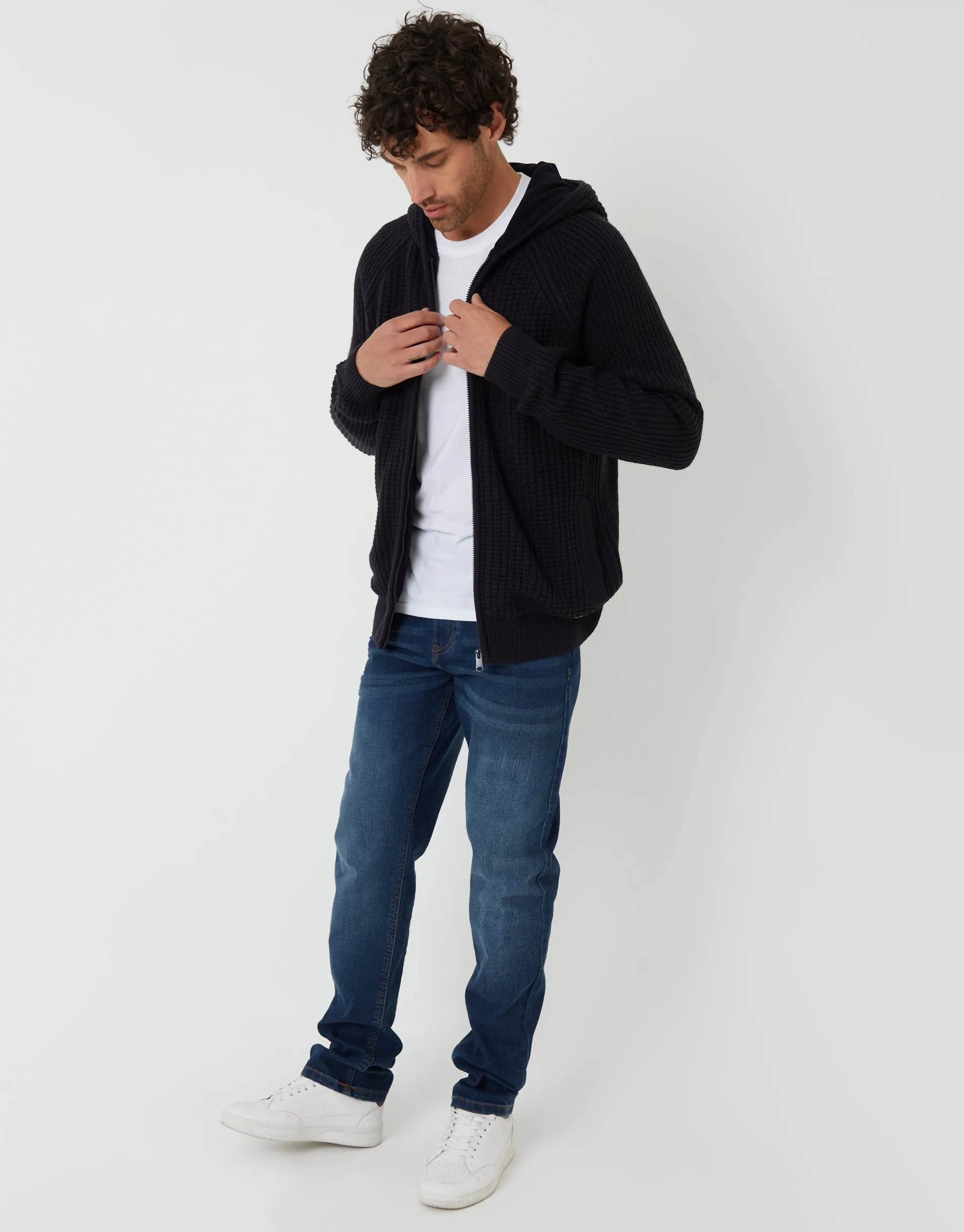 Navy Zip Up Knitted Microfleece Lined Hoodie sold by Threadbare product image thumbnail 3