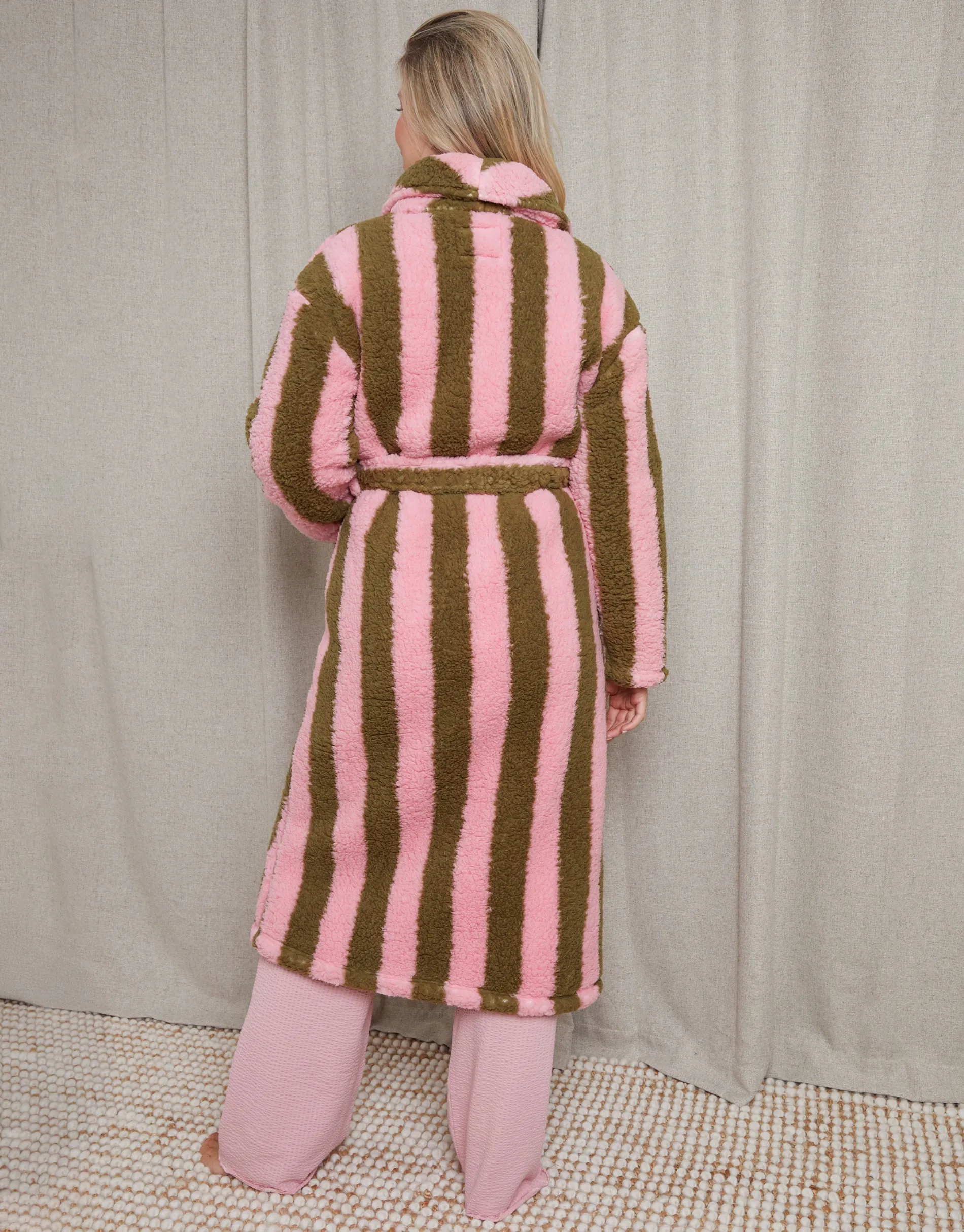 Pink Stripe Borg Dressing Gown sold by Threadbare product image thumbnail 2