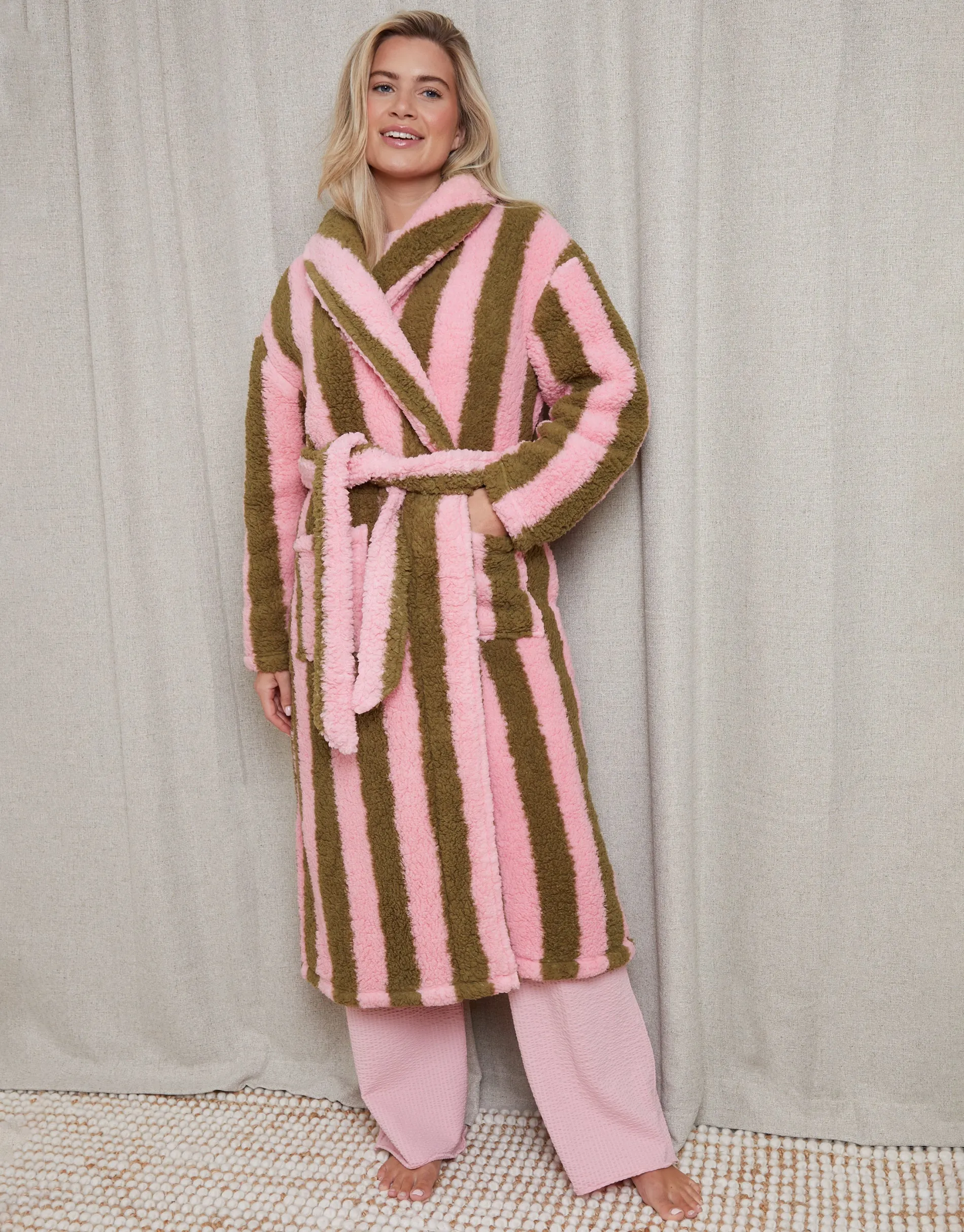 Pink Stripe Borg Dressing Gown sold by Threadbare product image thumbnail 3