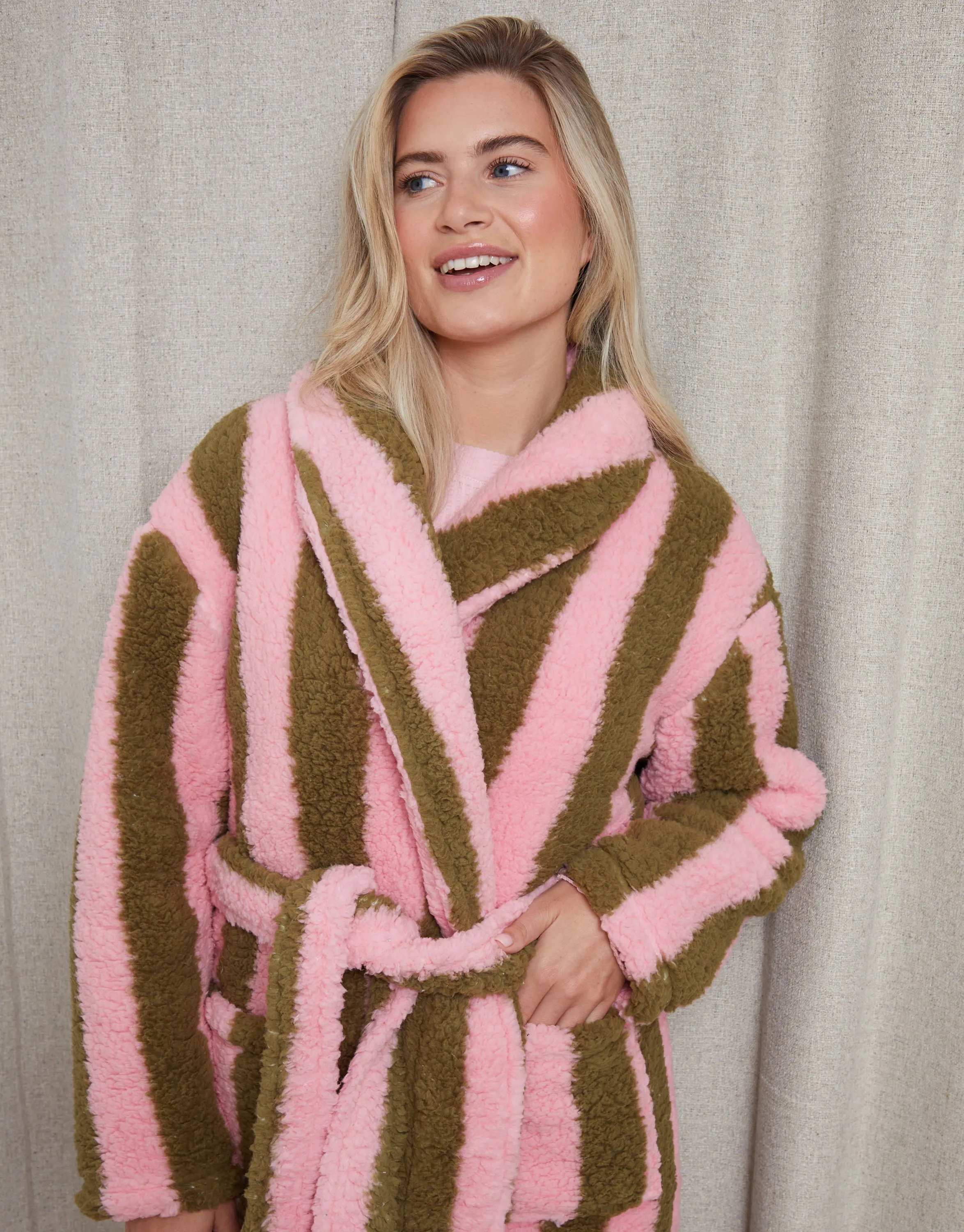 Pink Stripe Borg Dressing Gown sold by Threadbare product image thumbnail 4