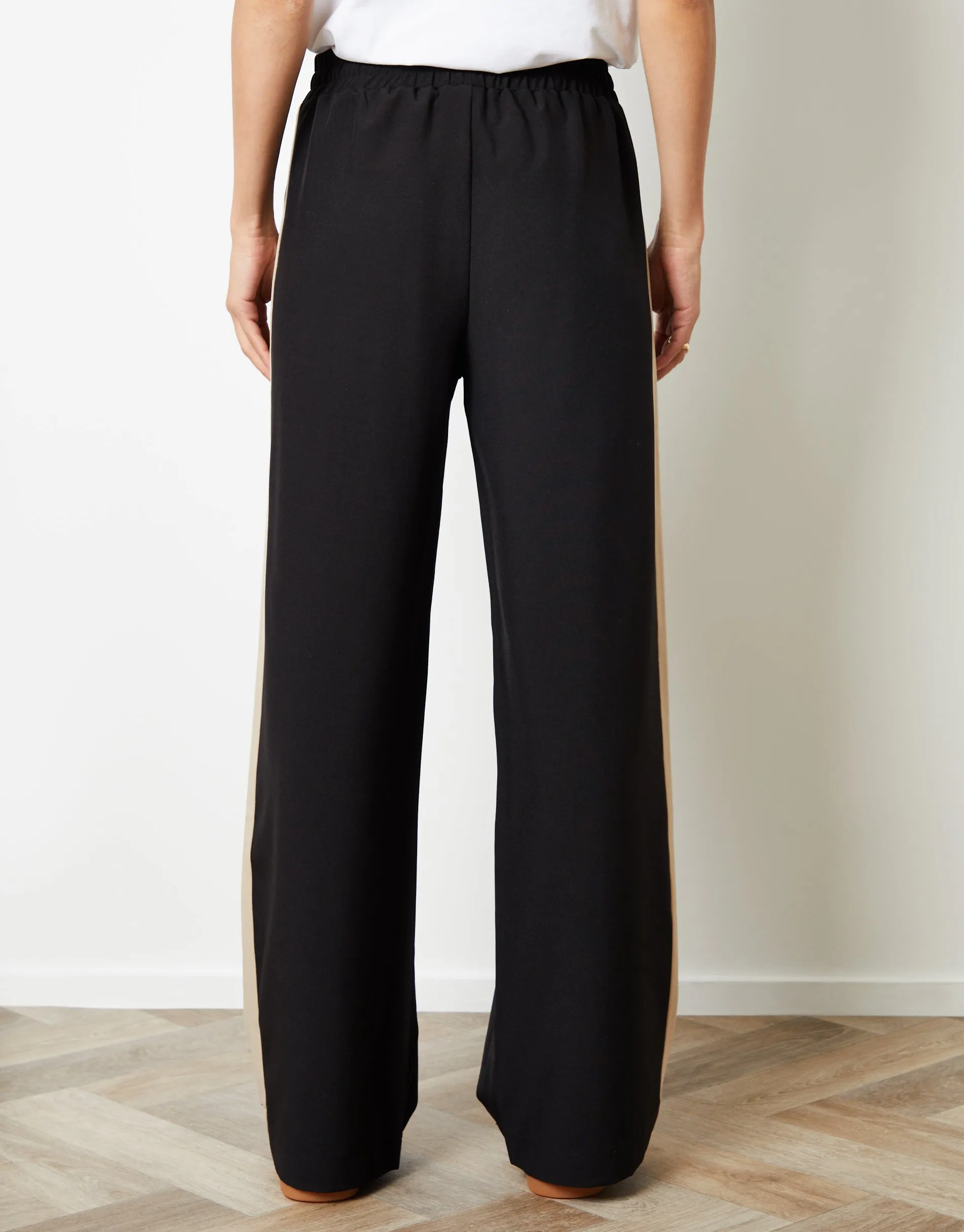 Black Side Stripe Pull On Wide Leg Trousers sold by Threadbare product image thumbnail 4