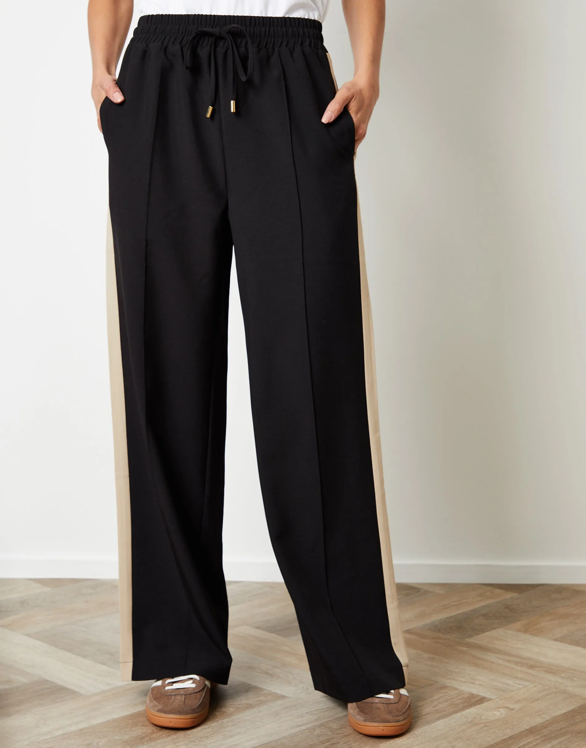 Black Side Stripe Pull On Wide Leg Trousers sold by Threadbare product image thumbnail 3