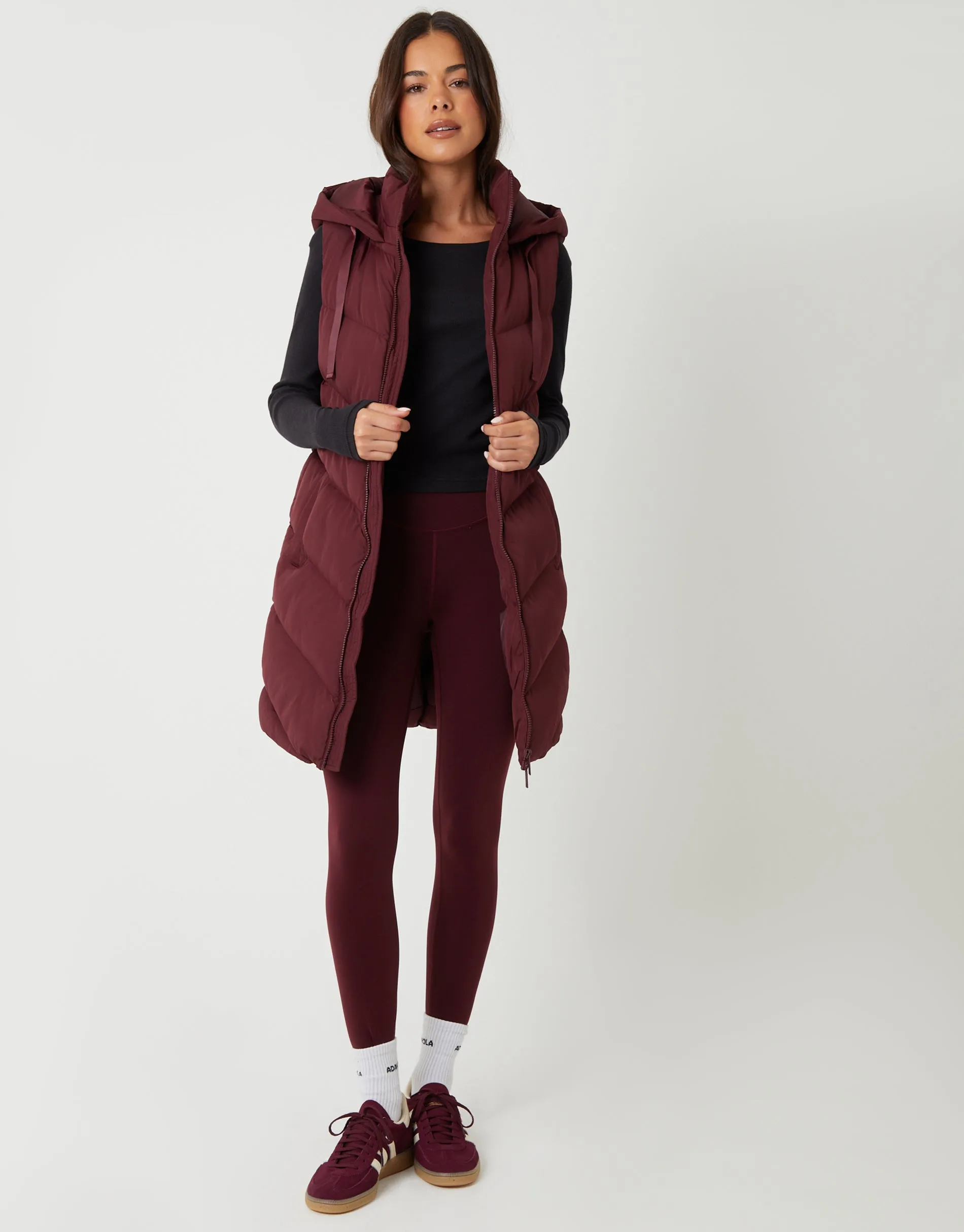 Berry Red Longline Padded Gilet sold by Threadbare product image thumbnail 3