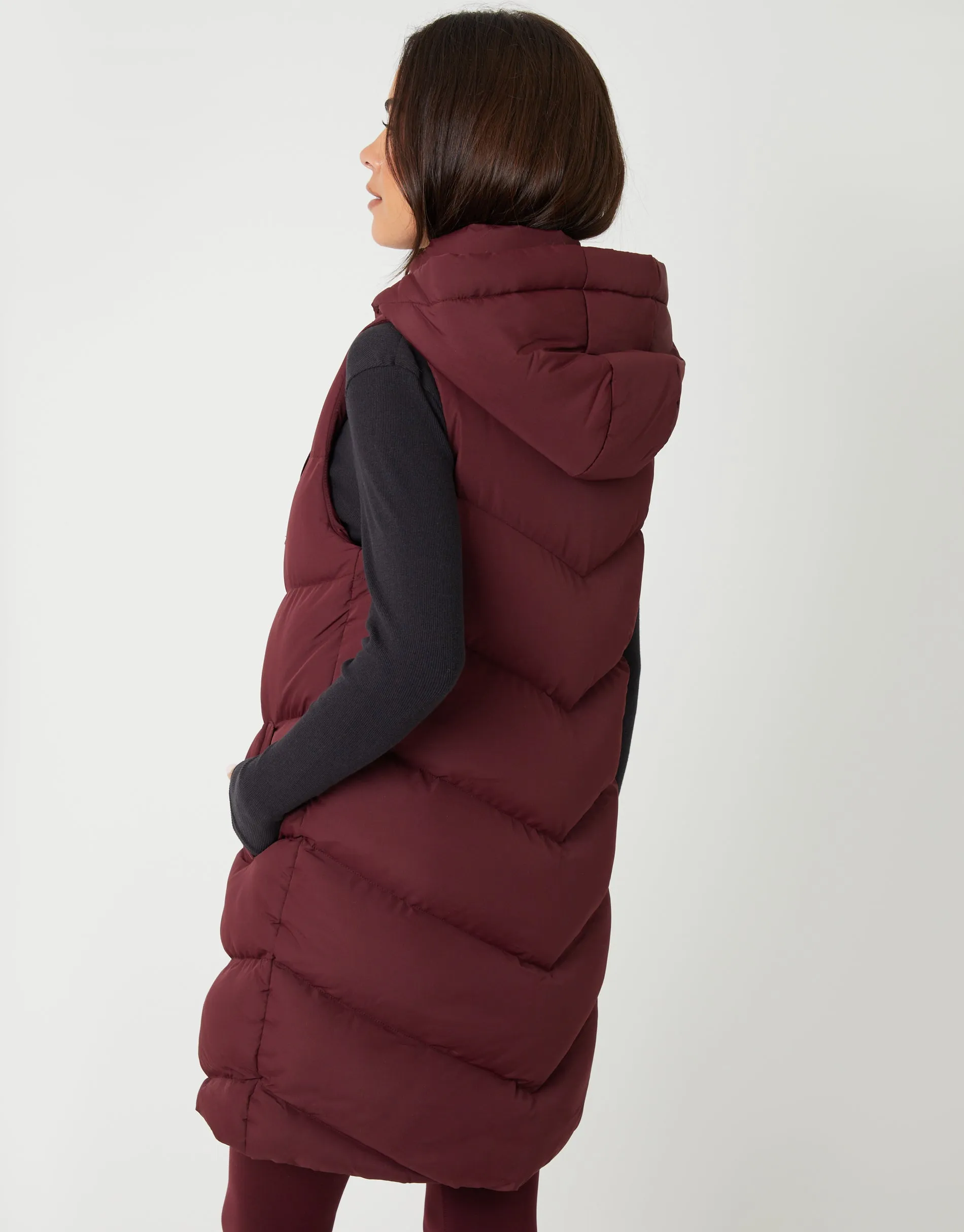 Berry Red Longline Padded Gilet sold by Threadbare product image thumbnail 2