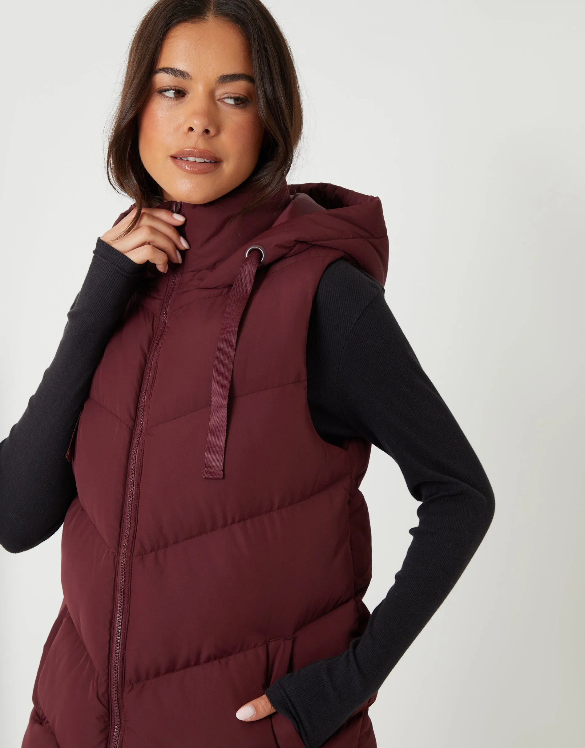 Berry Red Longline Padded Gilet sold by Threadbare product image thumbnail 4