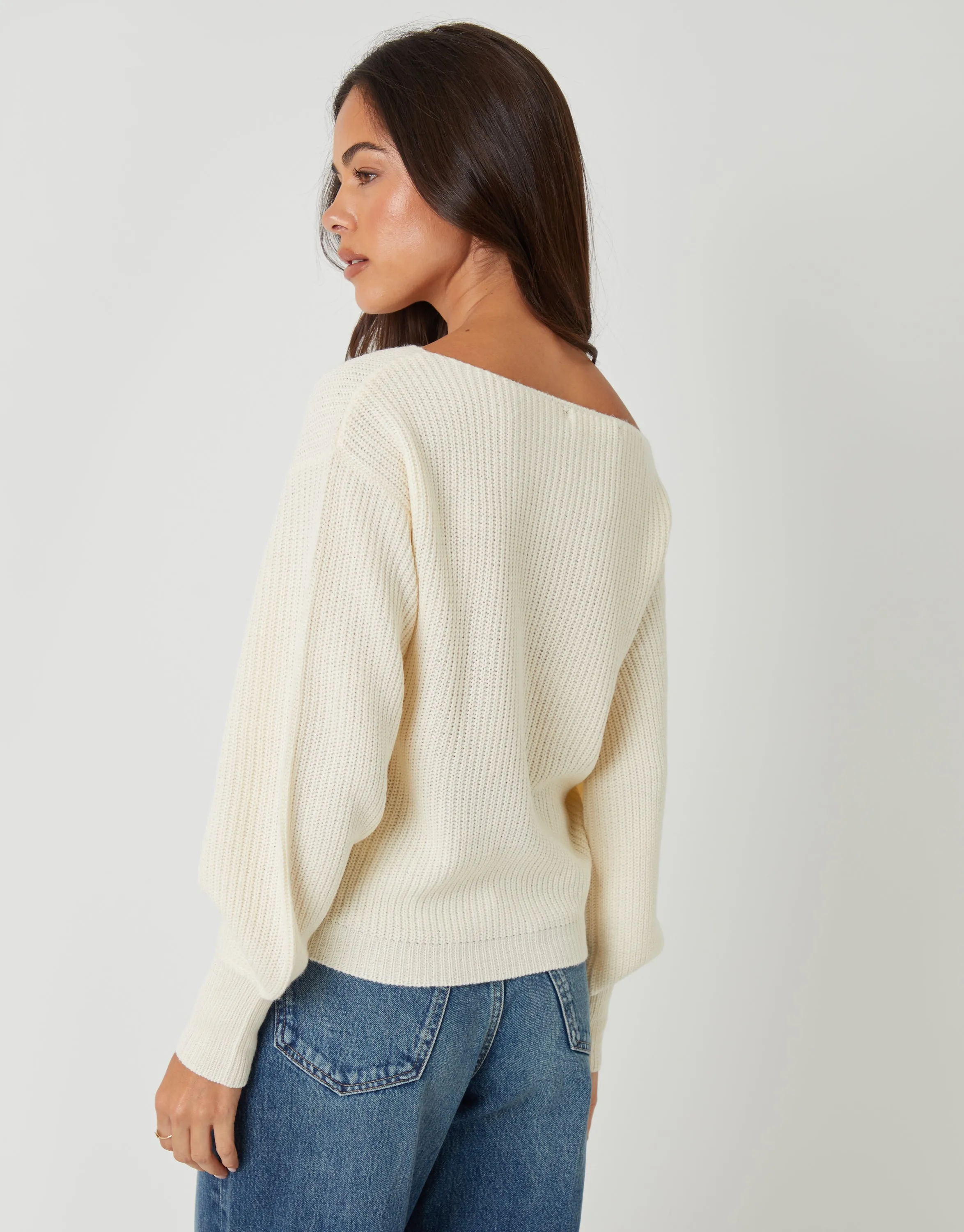 Cream Chunky Knit Slash Neck Jumper sold by Threadbare product image thumbnail 2