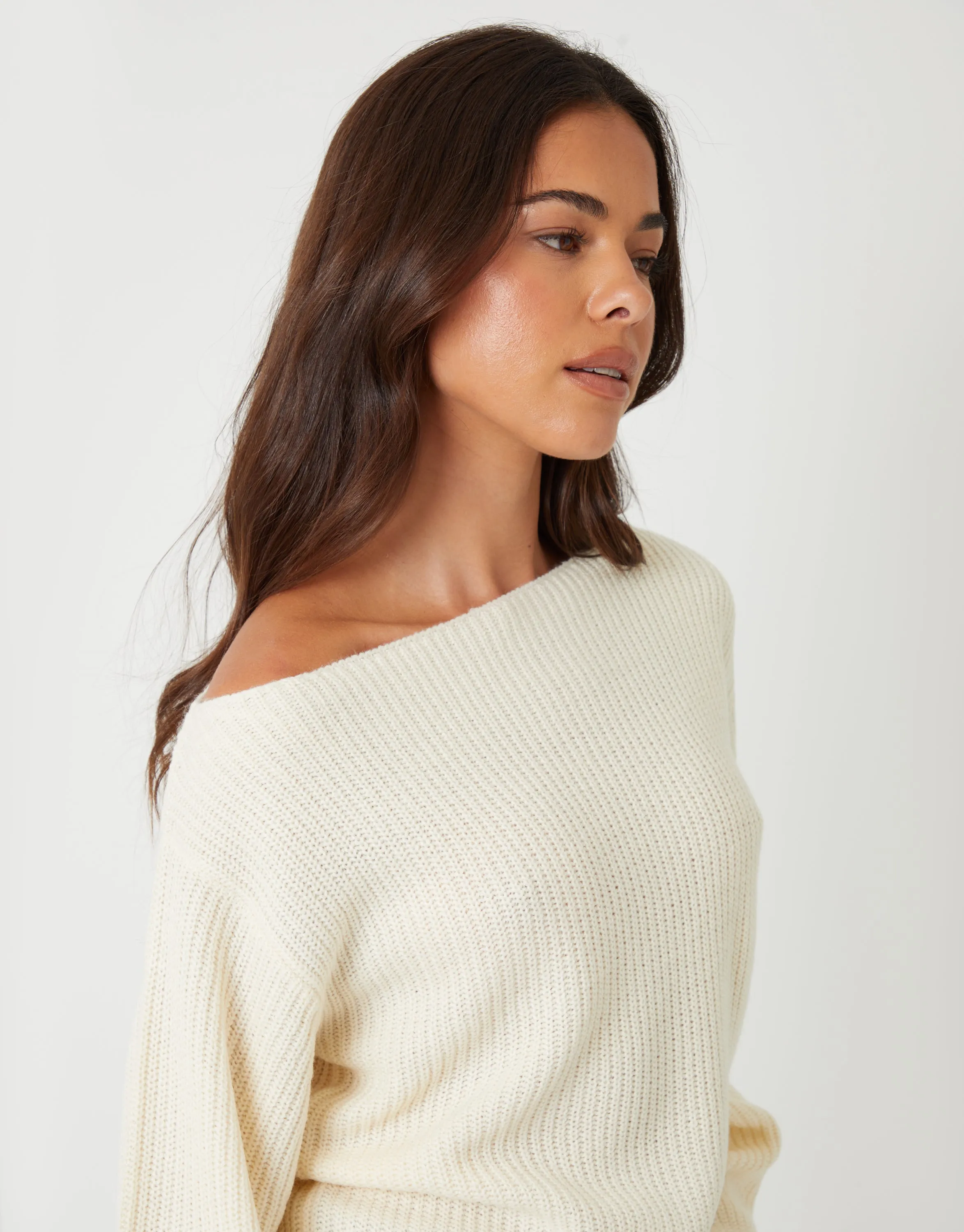 Cream Chunky Knit Slash Neck Jumper sold by Threadbare product image thumbnail 4