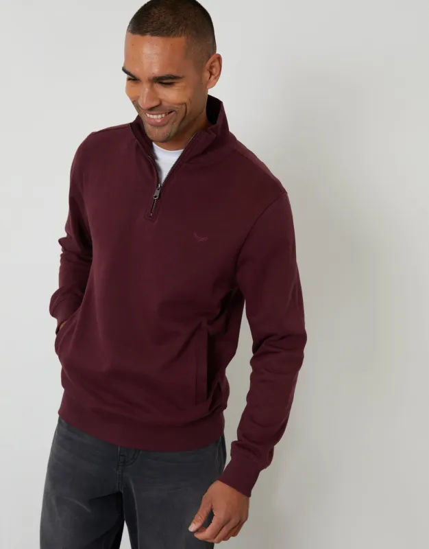 Burgundy Quarter Zip Sweatshirt sold by Threadbare