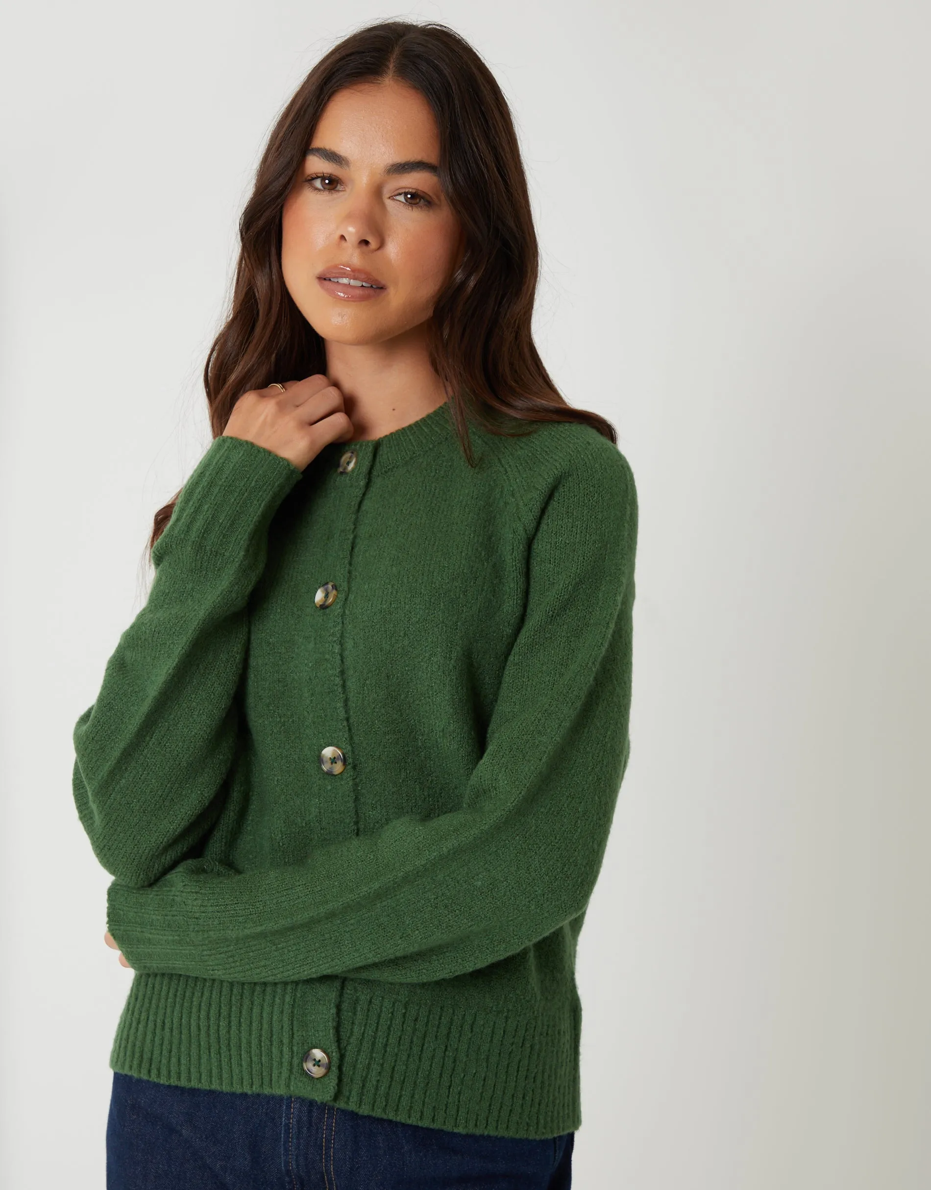 Green Button Up Knitted Cardigan sold by Threadbare product image thumbnail 3