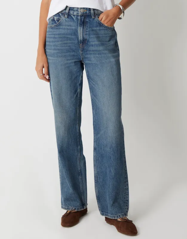 Mid Wash Wide Straight Leg Jeans sold by Threadbare
