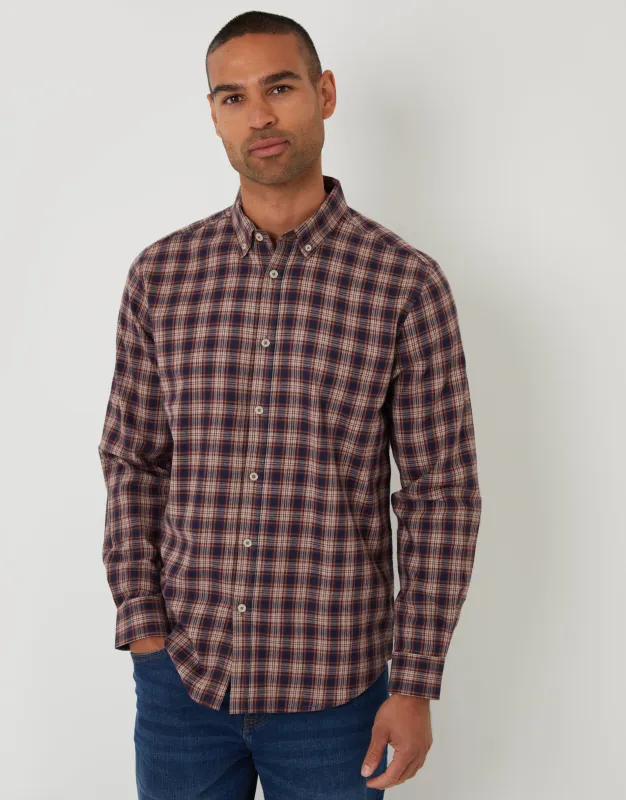 Brown Brushed Flannel Check Long Sleeve Shirt sold by Threadbare