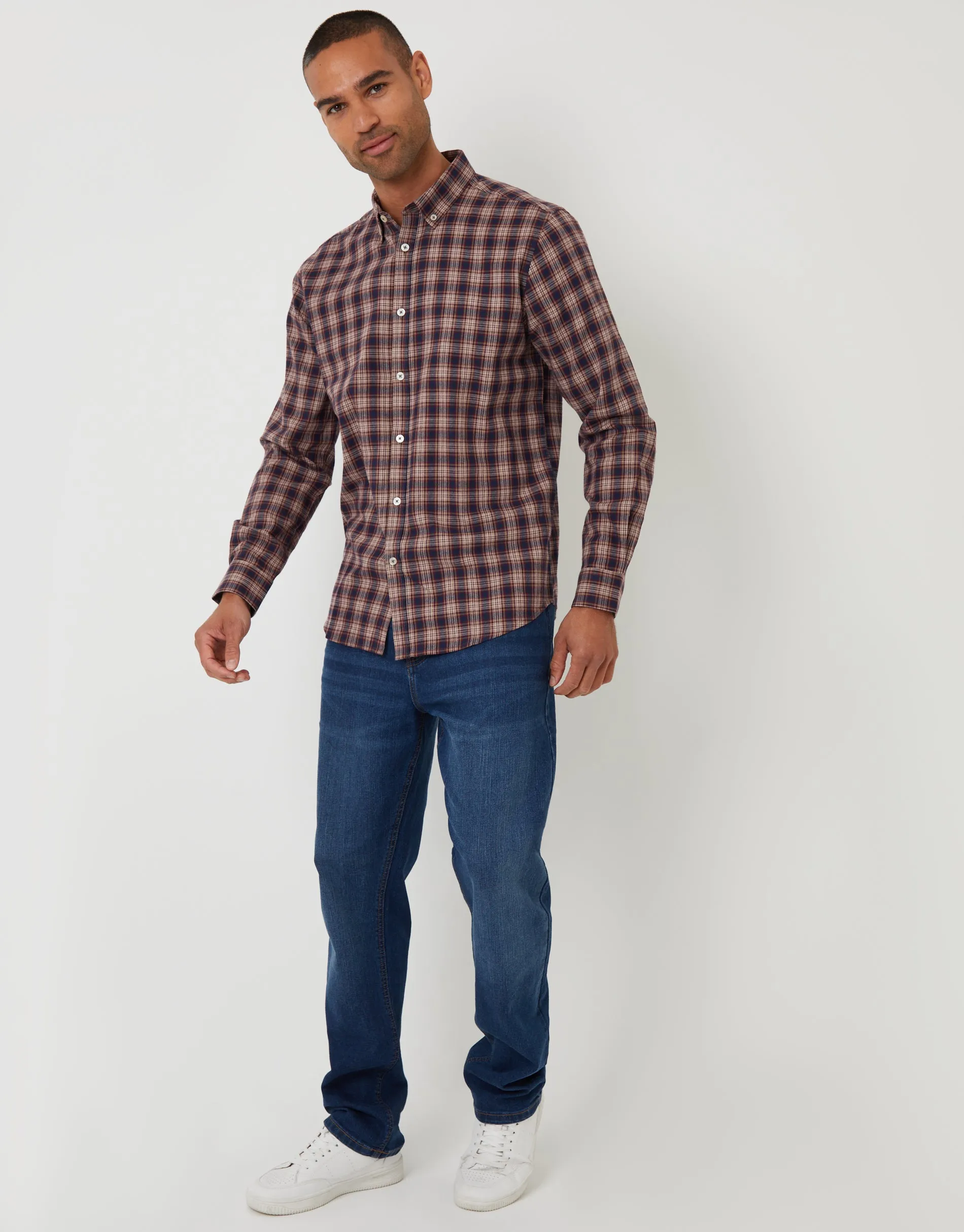 Brown Brushed Flannel Check Long Sleeve Shirt sold by Threadbare product image thumbnail 3