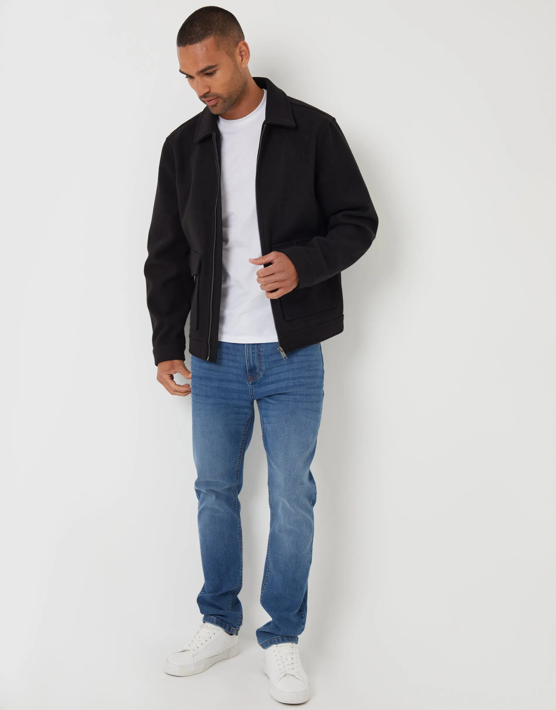 Black Faux Wool Collared Lightweight Utility Jacket sold by Threadbare product image thumbnail 3