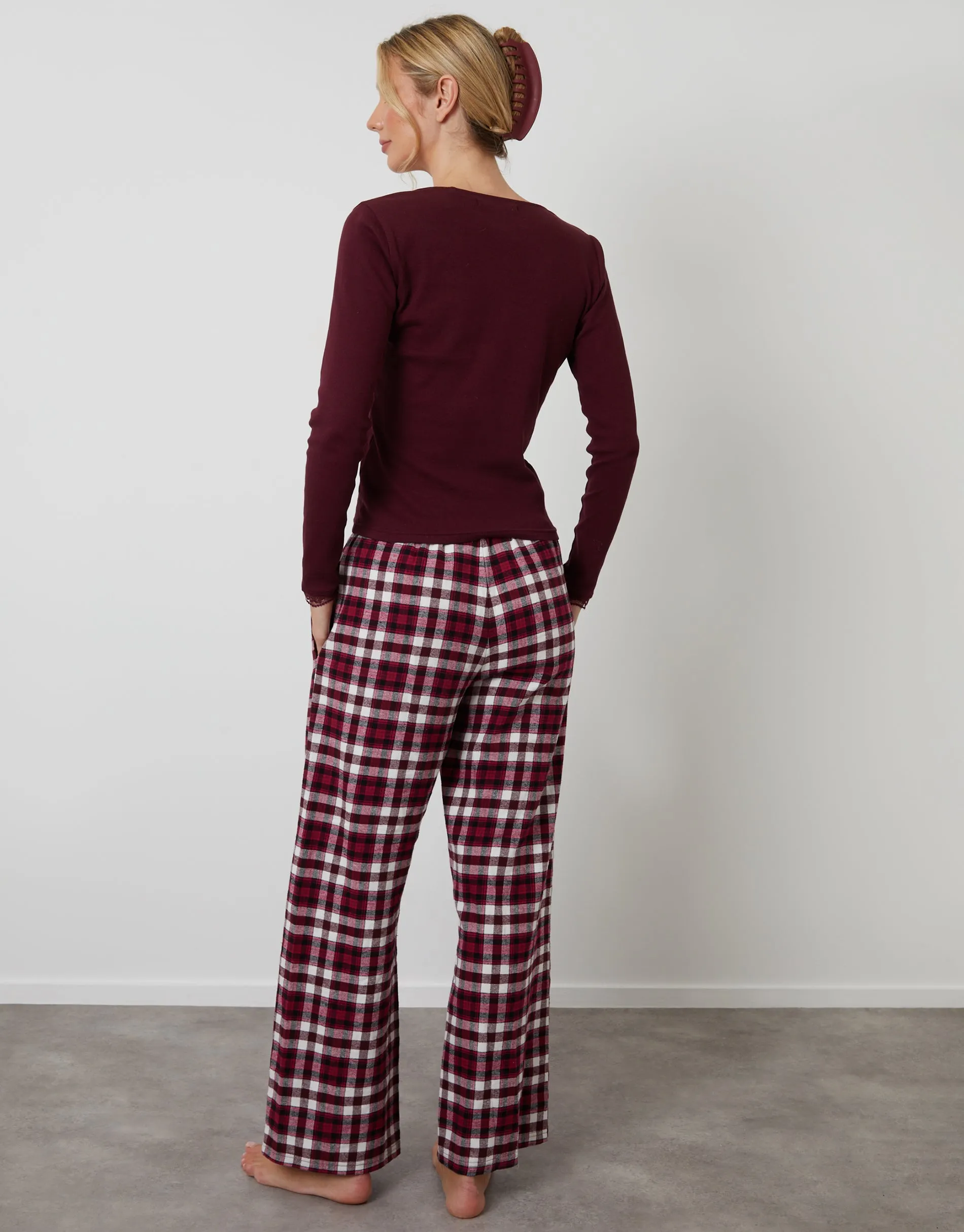 Burgundy Long Sleeve Check Pyjamas (2-Piece Set) sold by Threadbare product image thumbnail 3